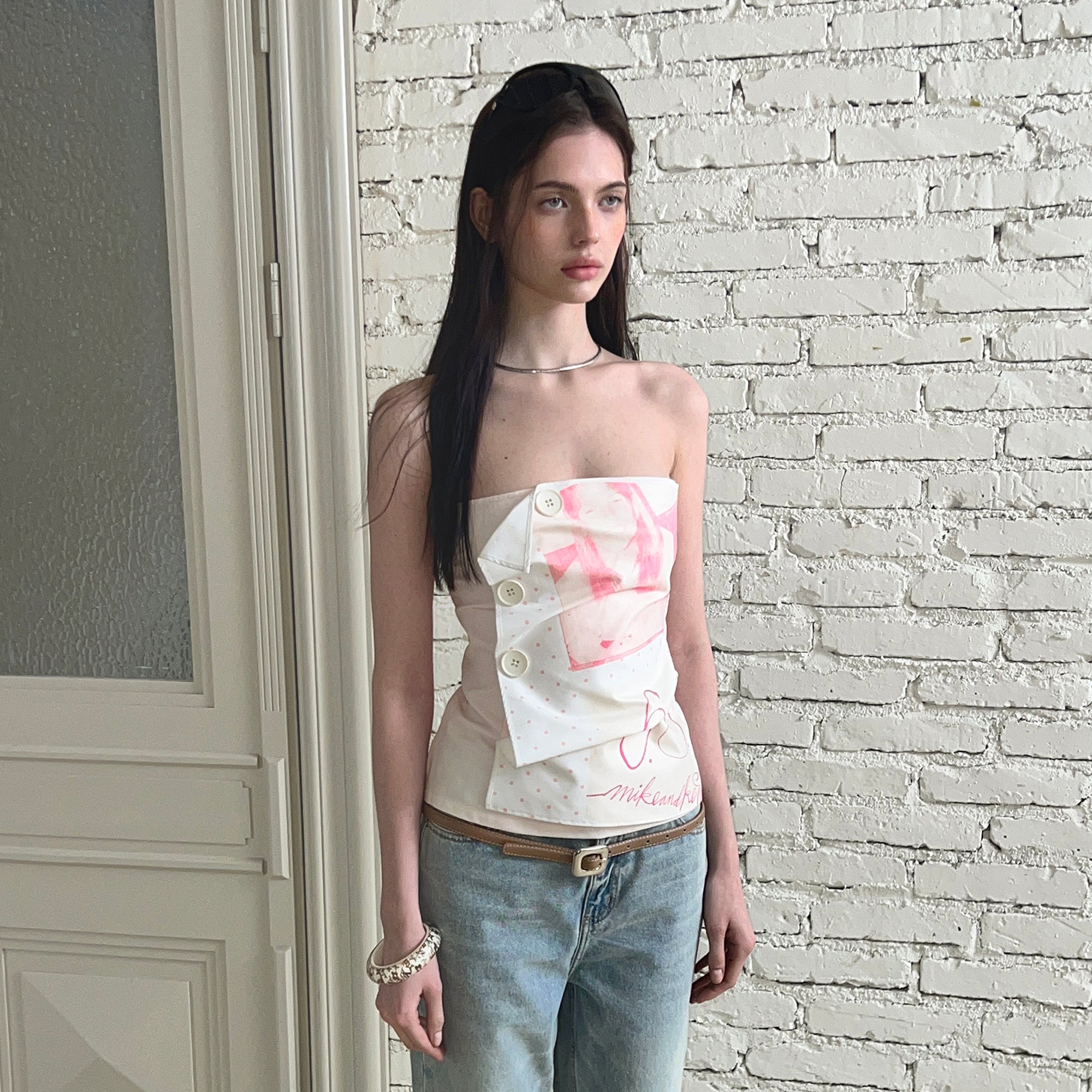 THE NEVERMORE Graphic Button-Spliced Tube Top
