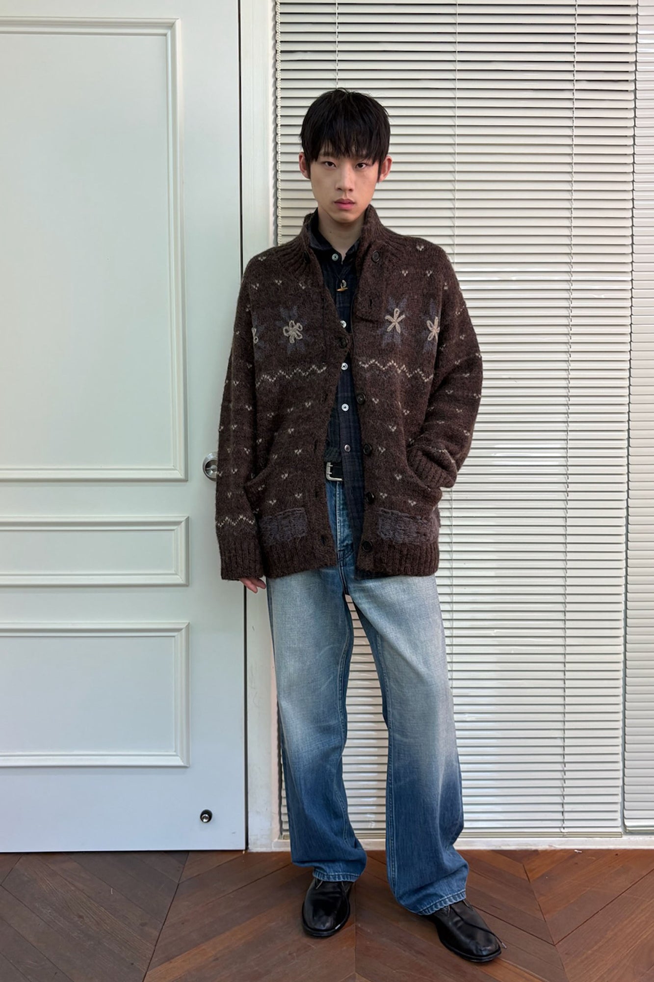NEVERSEEZ Floral Jacquard Merino Wool-Blend Cardigan