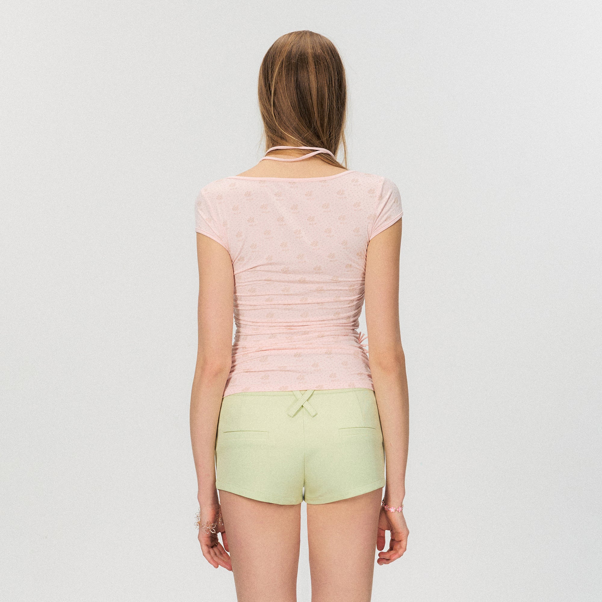 THE NEVERMORE Beaded Flower Ruched Top