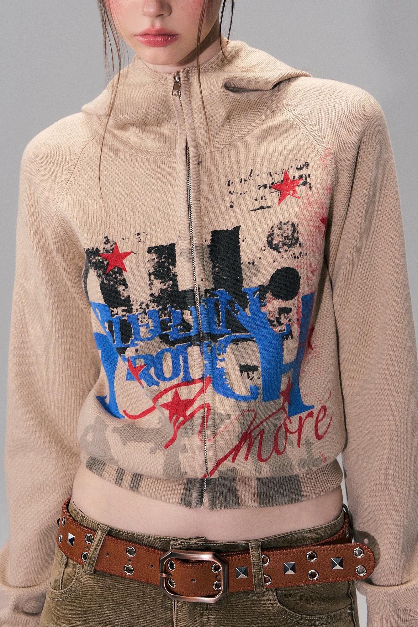 THE NEVERMORE Graphic Knit Zip-Up Hoodie