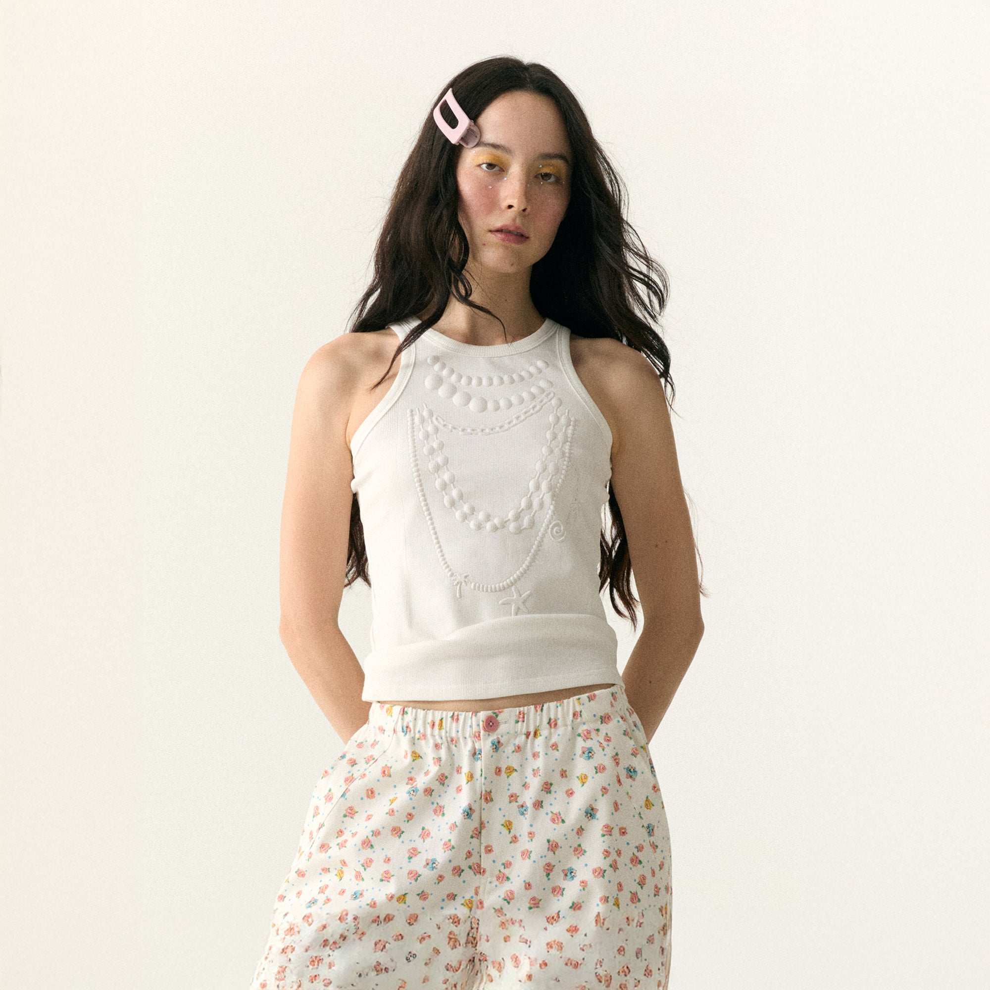 WII WIL Necklace Motif Rib Tank Top