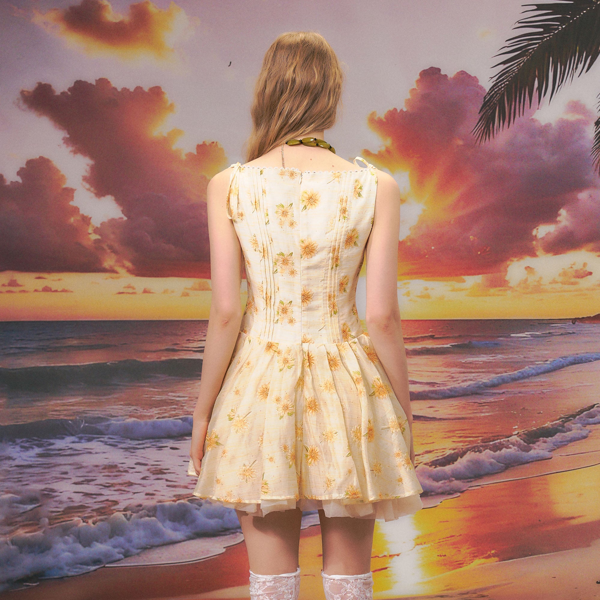 THE NEVERMORE Tie-Shoulder Floral Flared Mini Dress