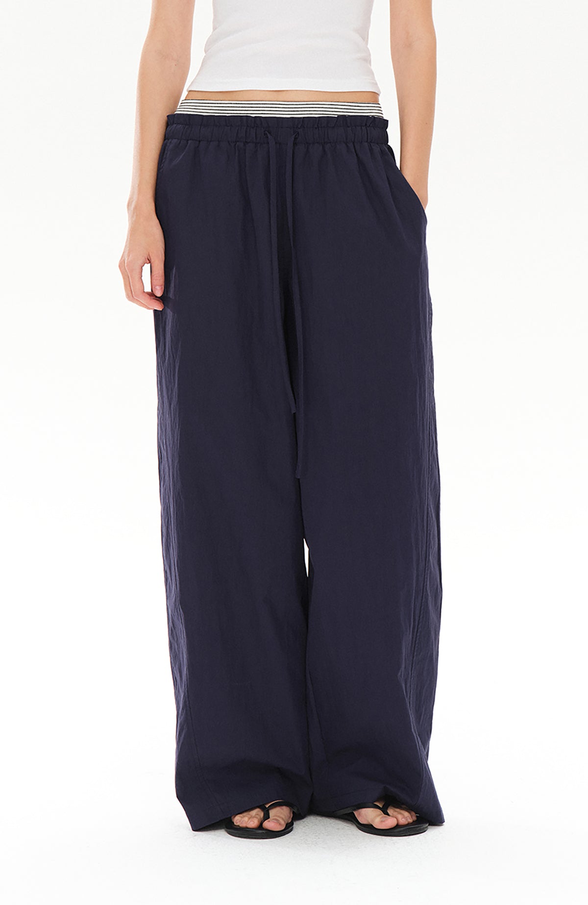 COSTUSTOOT Striped Spliced Wide-Leg Parachute Pants