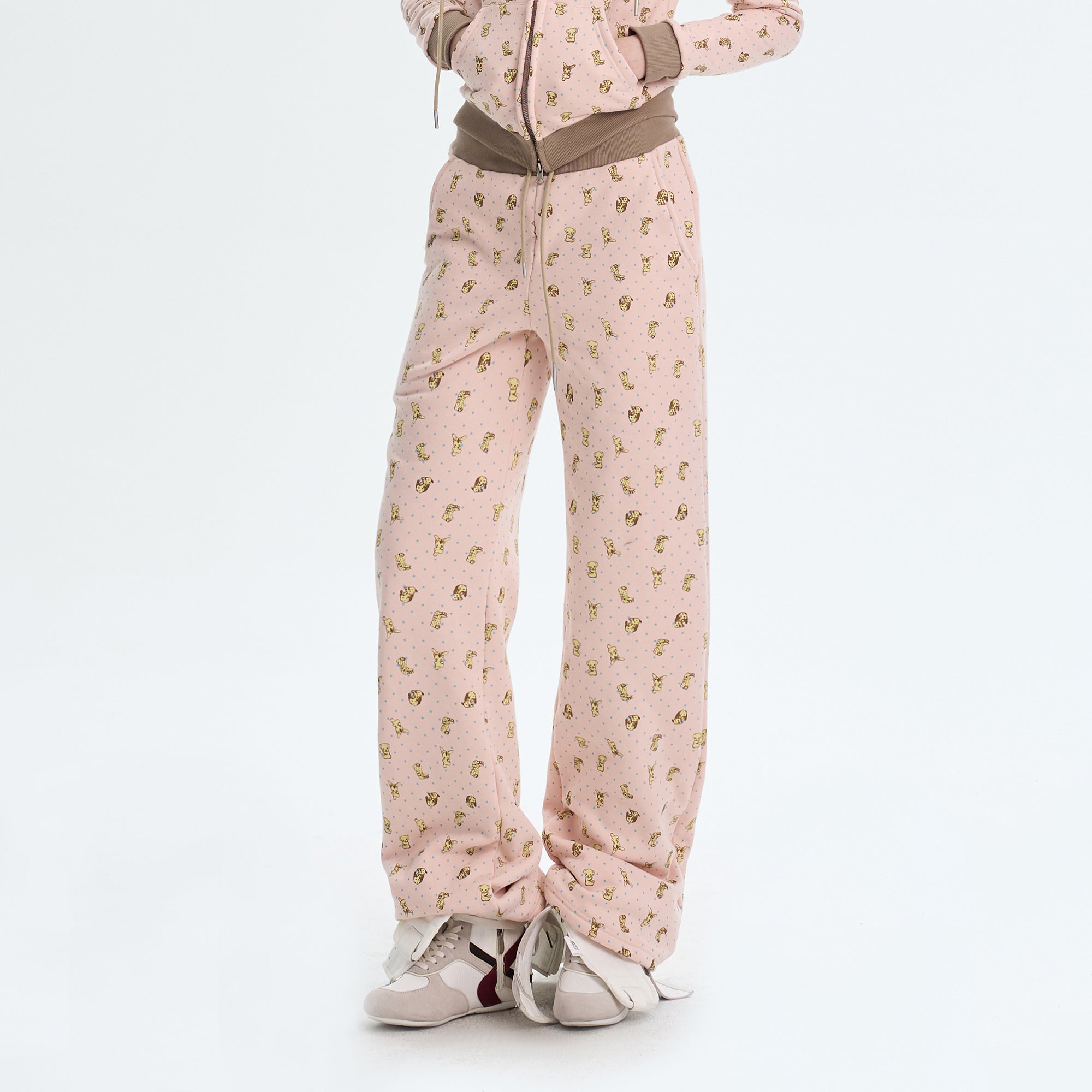 THE NEVERMORE Contrast-Waist Puppy Full-Print Sweatpants