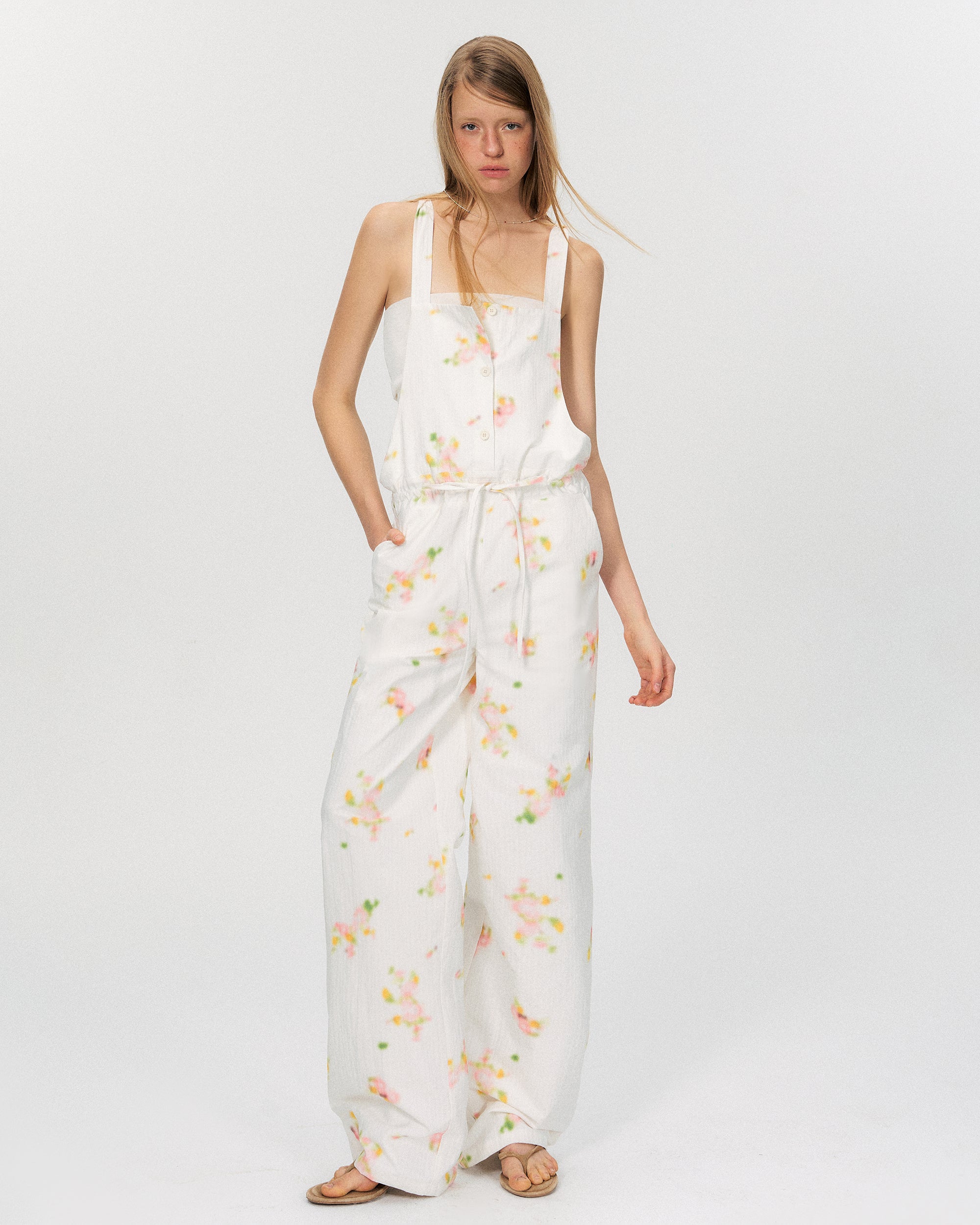 THE NEVERMORE Retro Print Suspender Wide-Leg Jumpsuit