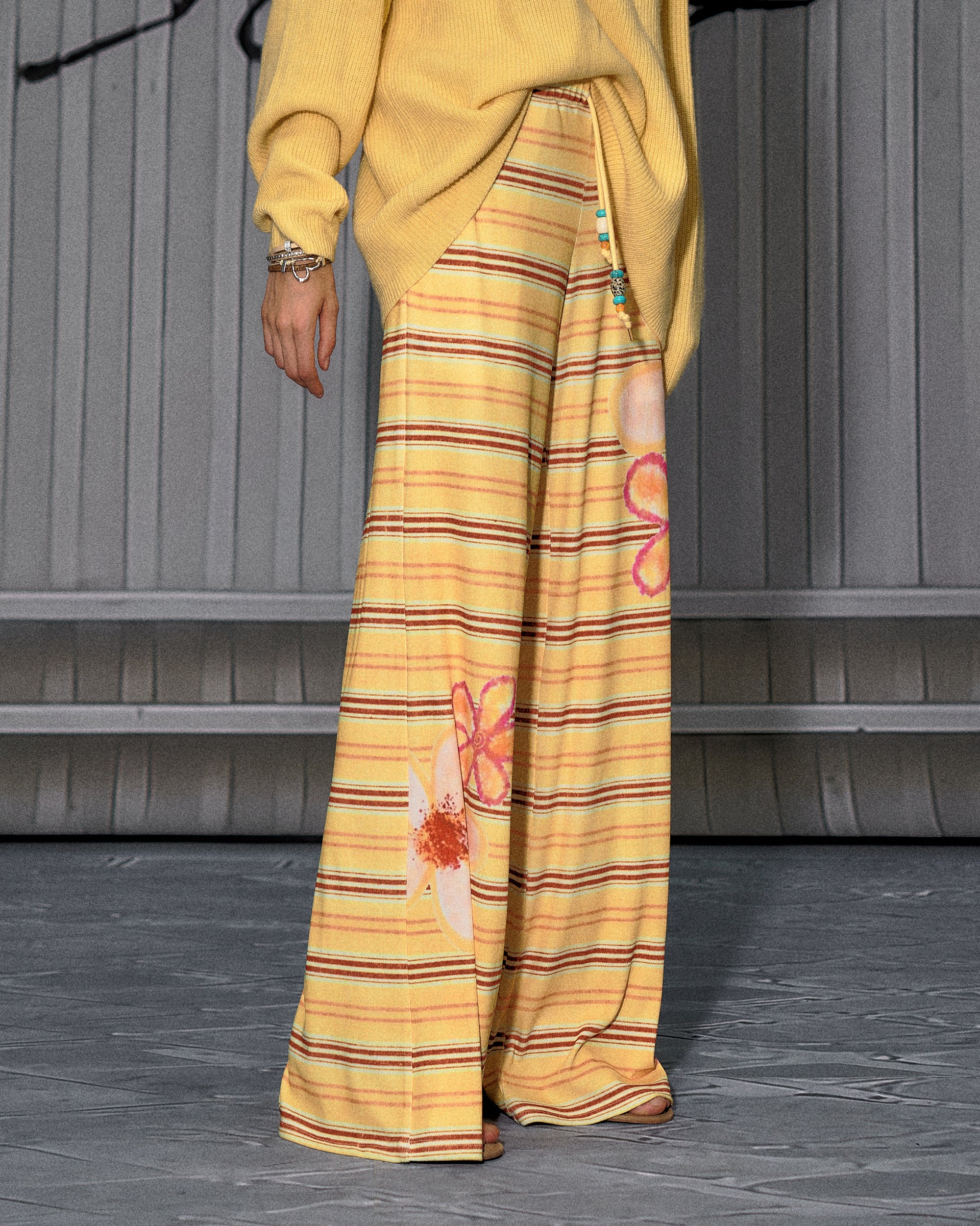 THE NEVERMORE Striped Bloom Beaded Drawstring Pants