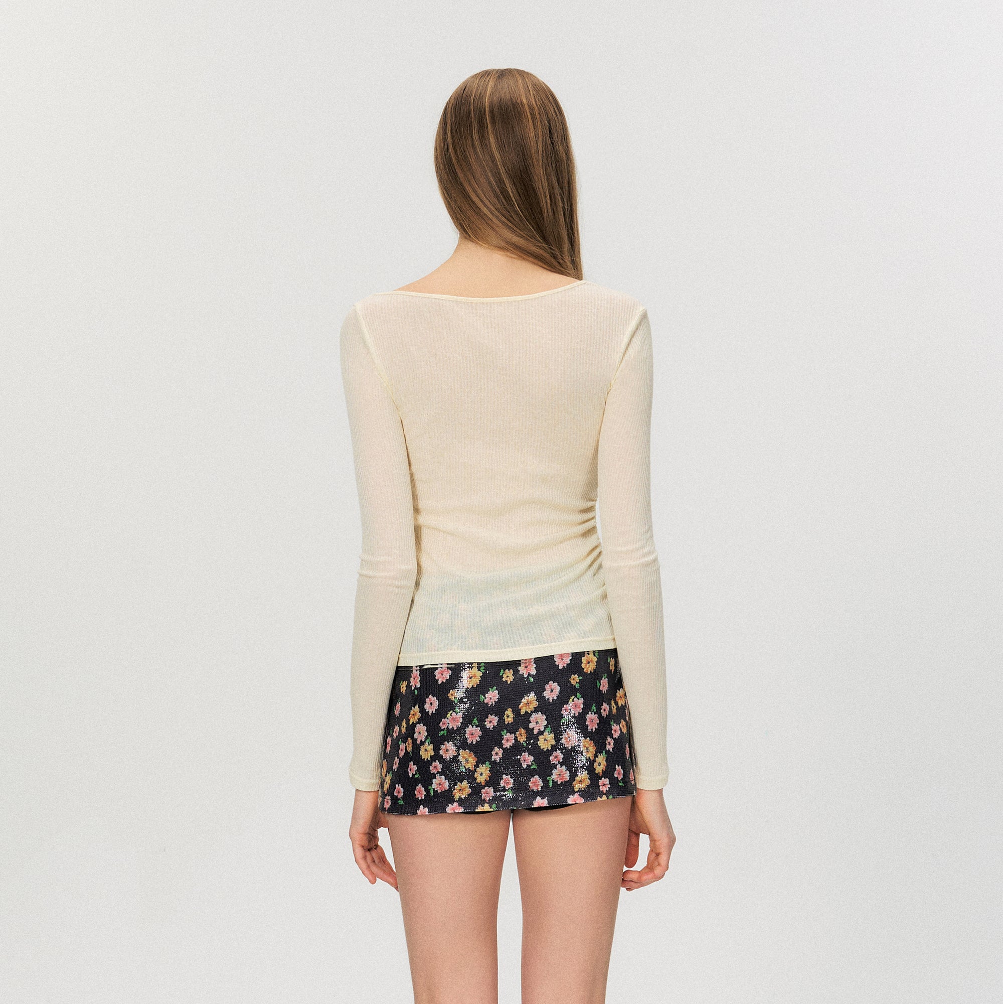 THE NEVERMORE Asymmetric Sheer Cutout Ruched Top