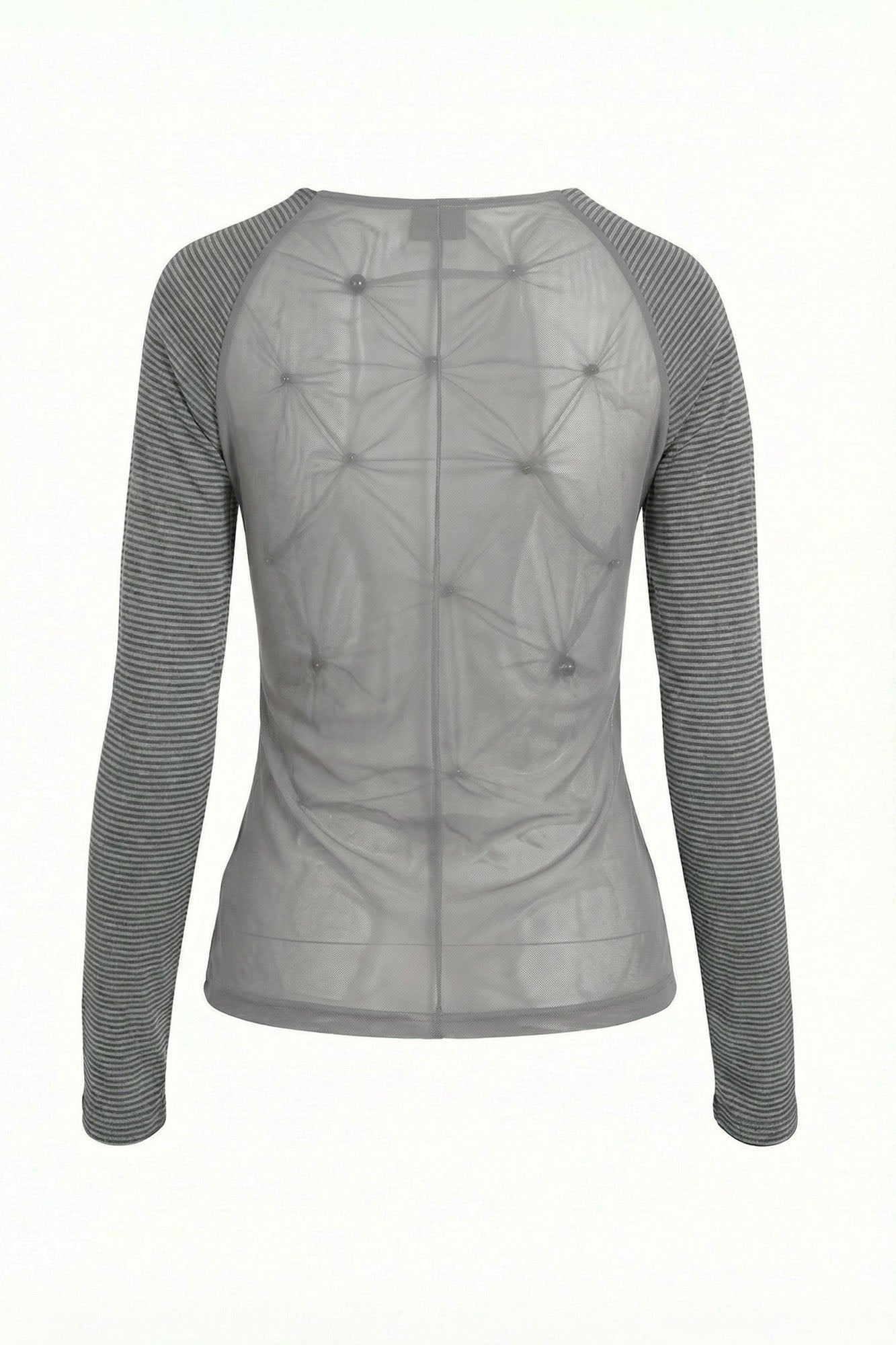 EMOHA Studded Mesh Panel Long-Sleeve Tee