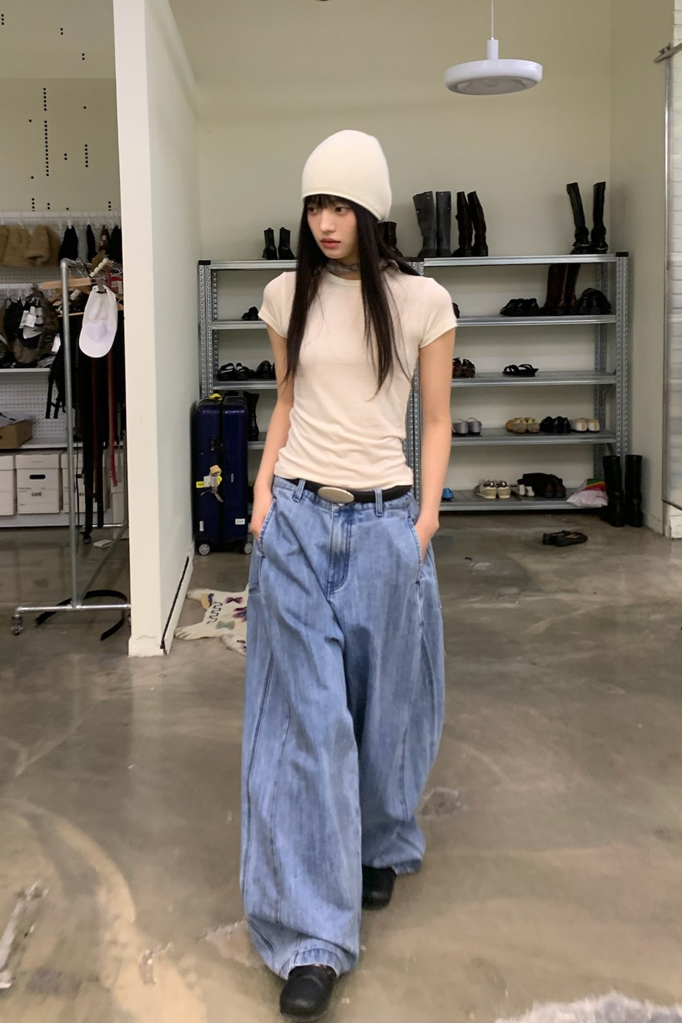 NEVERSEEZ Curved-Seam Utility Barrel-Leg Jeans