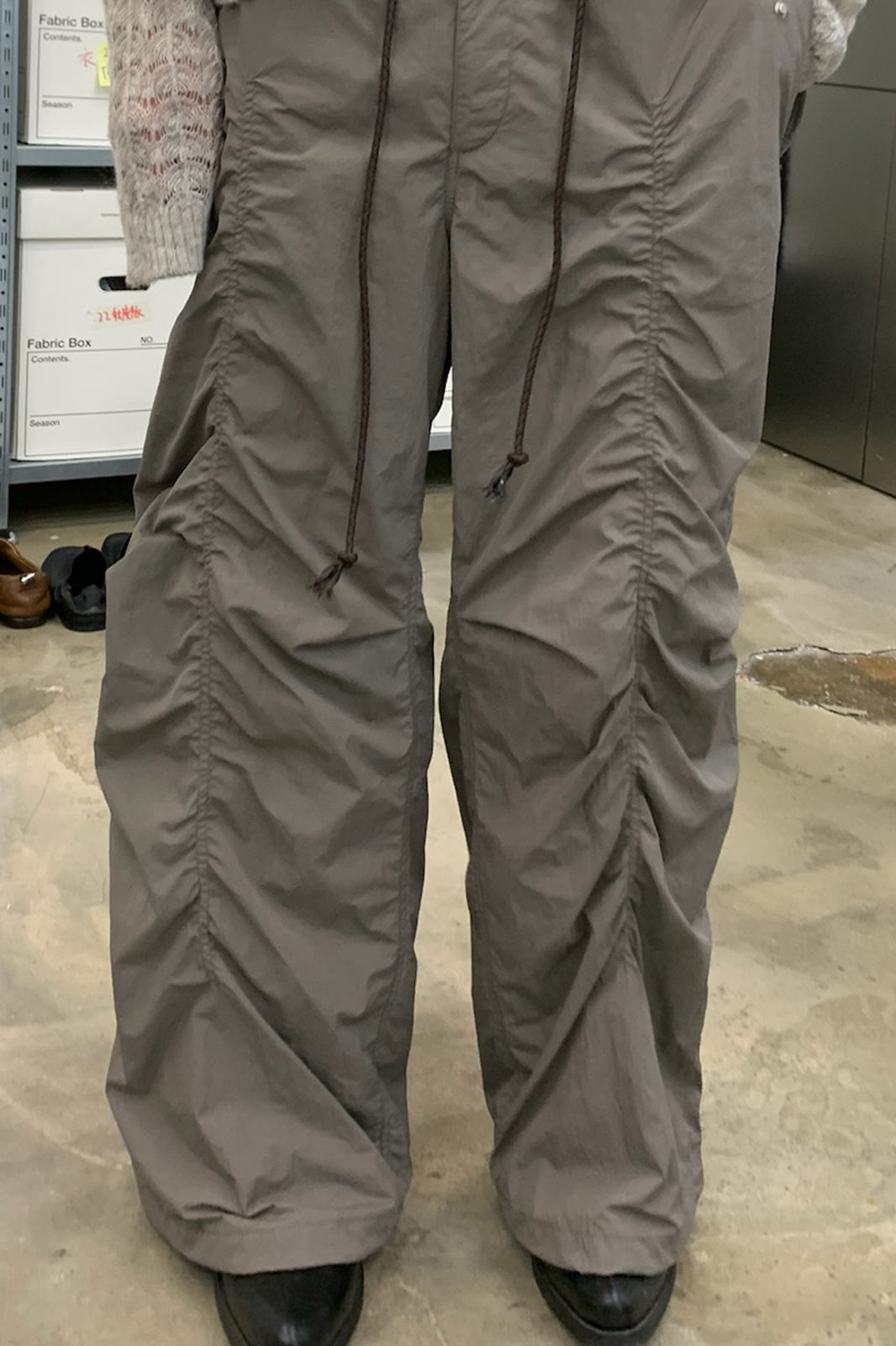 NEVERSEEZ Drawstring Ruched Wide-Leg Utility Pants