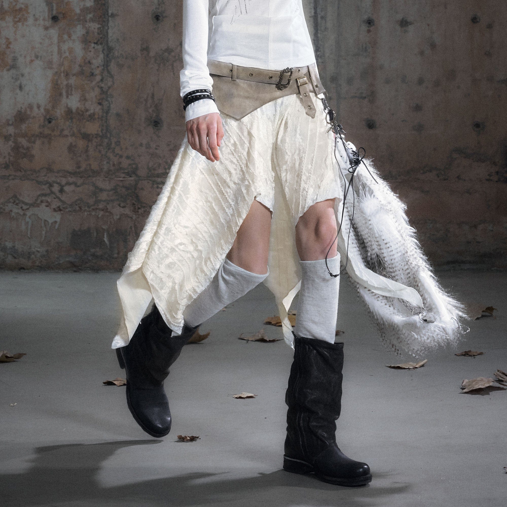 CESTNOUS Asymmetrical Belted Faux Leather Waist Skirt