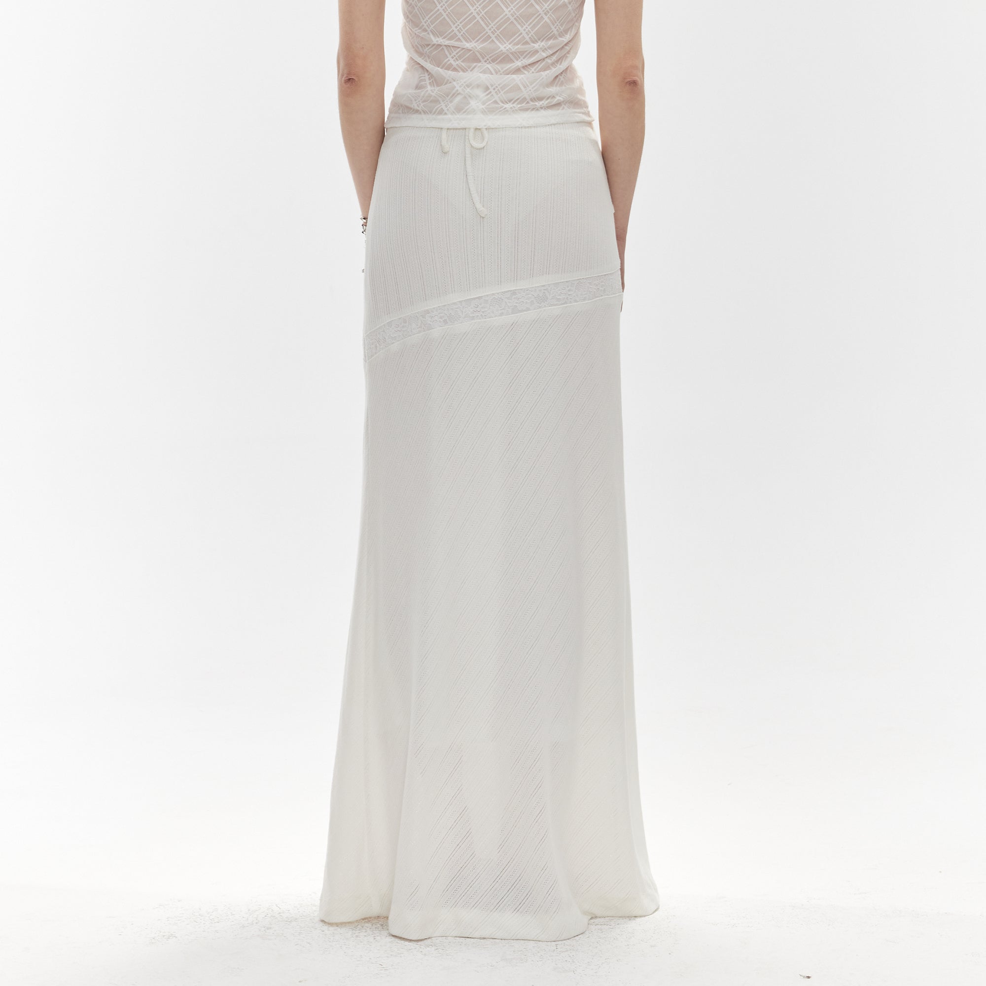 JIUWU PARK Drawstring Waist Lace-Insert Maxi Skirt