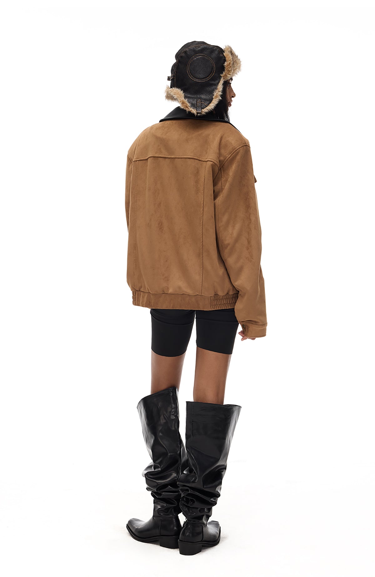 COSTUSTOOT Contrast-Collar Suede Oversized Big-Pocket Jacket
