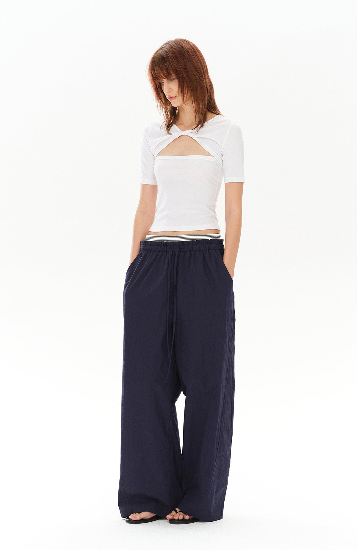 COSTUSTOOT Striped Spliced Wide-Leg Parachute Pants