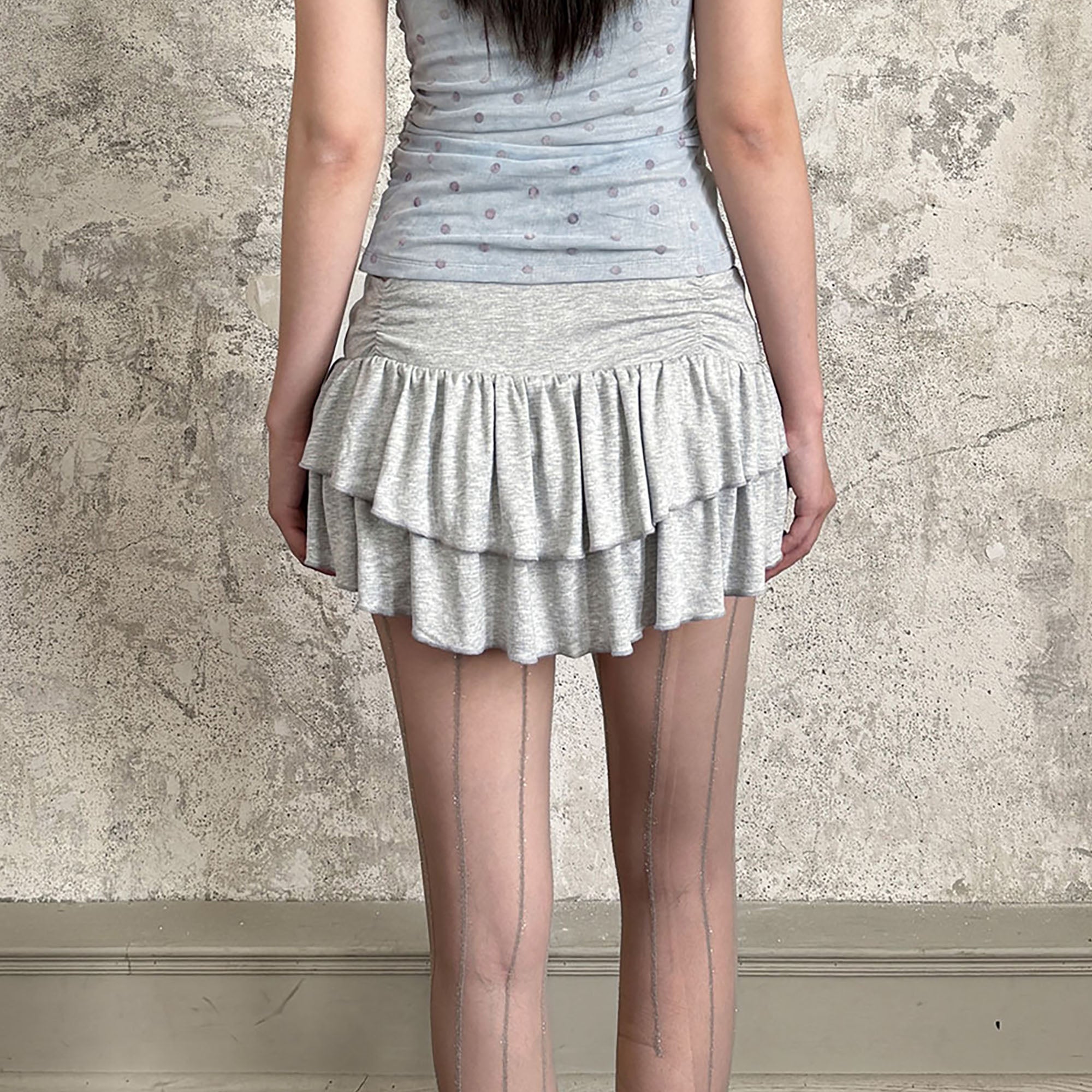 RIDK Double-Breasted Pleated Ruffle Low-Rise Mini Skirt