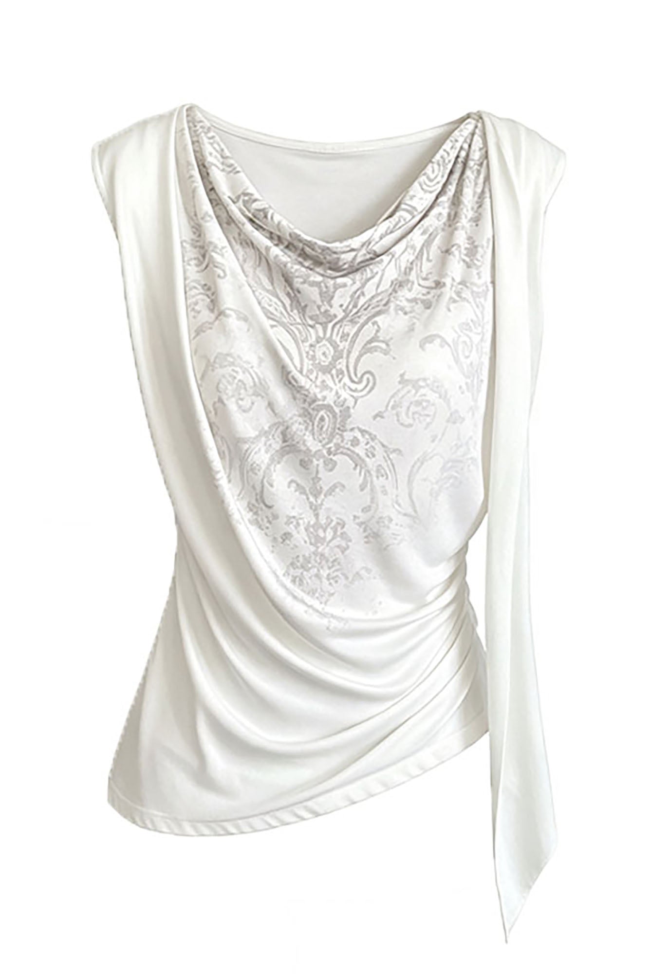 RIDK Retro Graphic Draped-Neck Tank Top