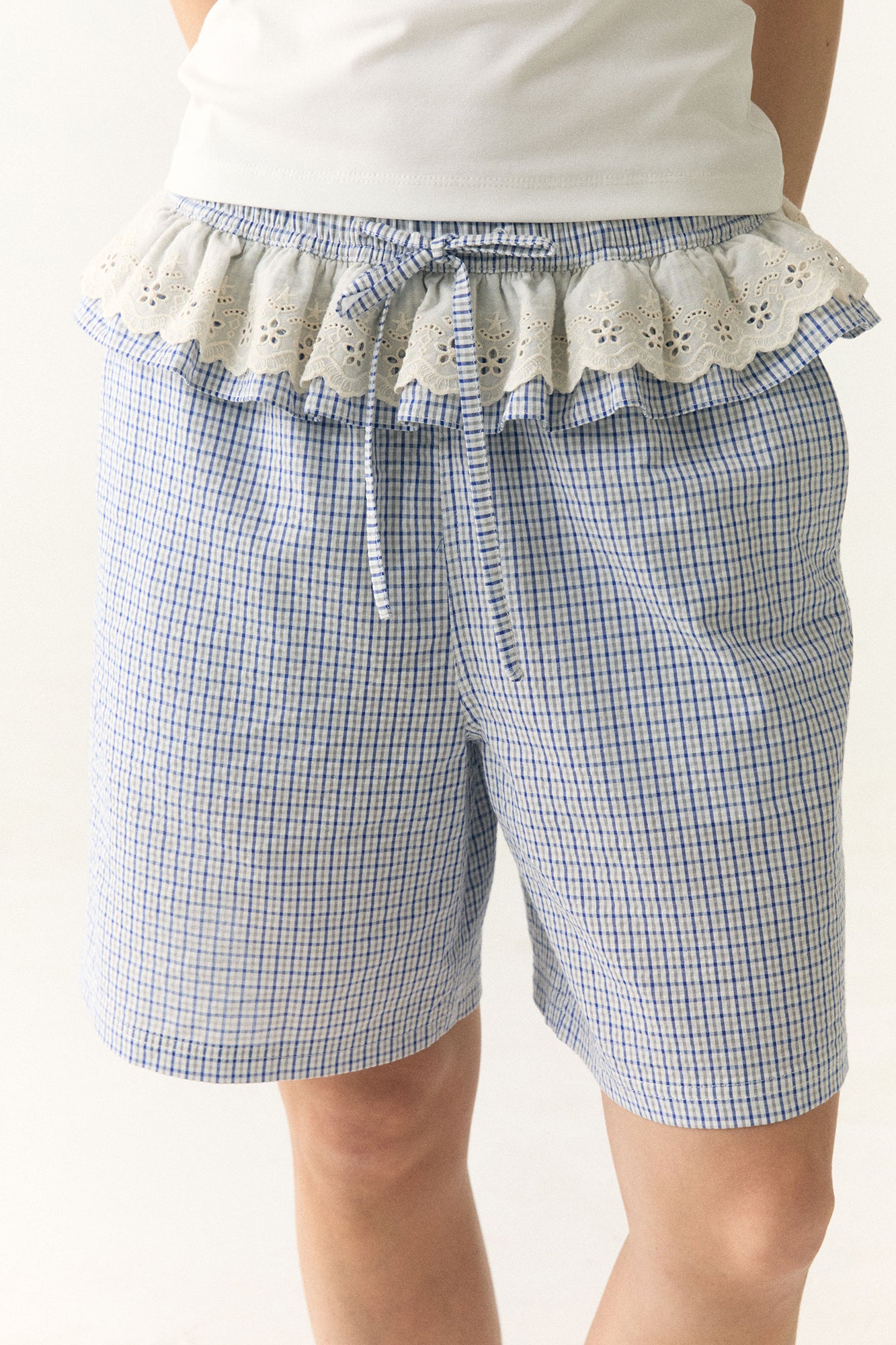 WII WIL Lace-Trim Ruffle Check Shorts