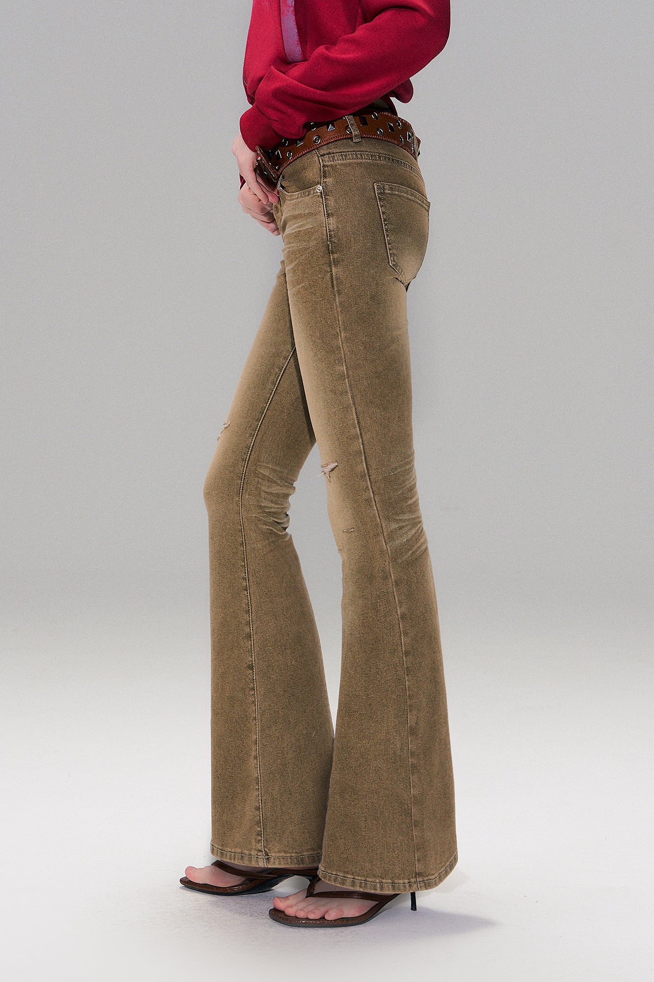 THE NEVERMORE Distressed Wrinkle-Wash Flared Jeans