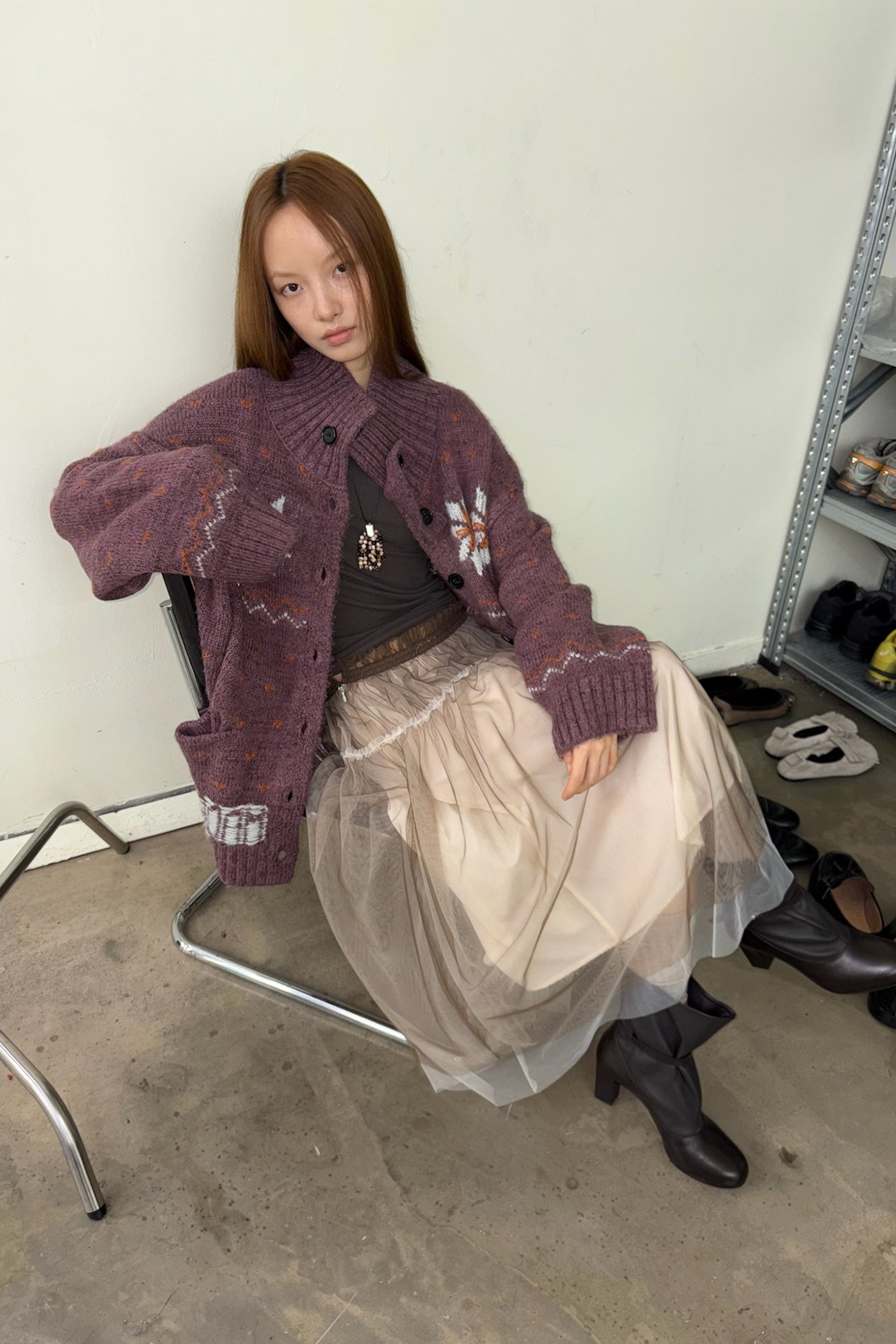 NEVERSEEZ Floral Jacquard Merino Wool-Blend Cardigan