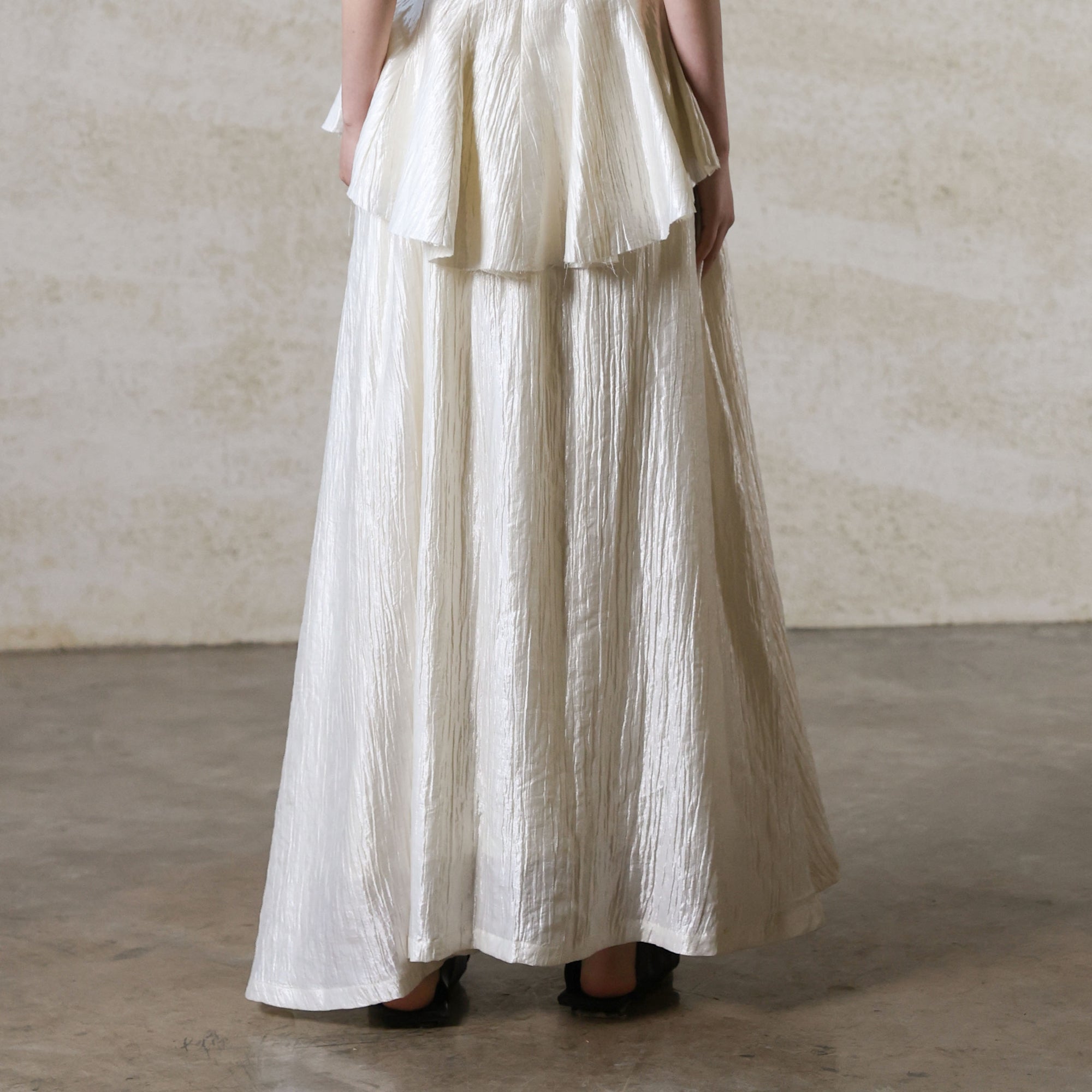 WUHEYIZUO Crinkled Gathered Waist Maxi Skirt