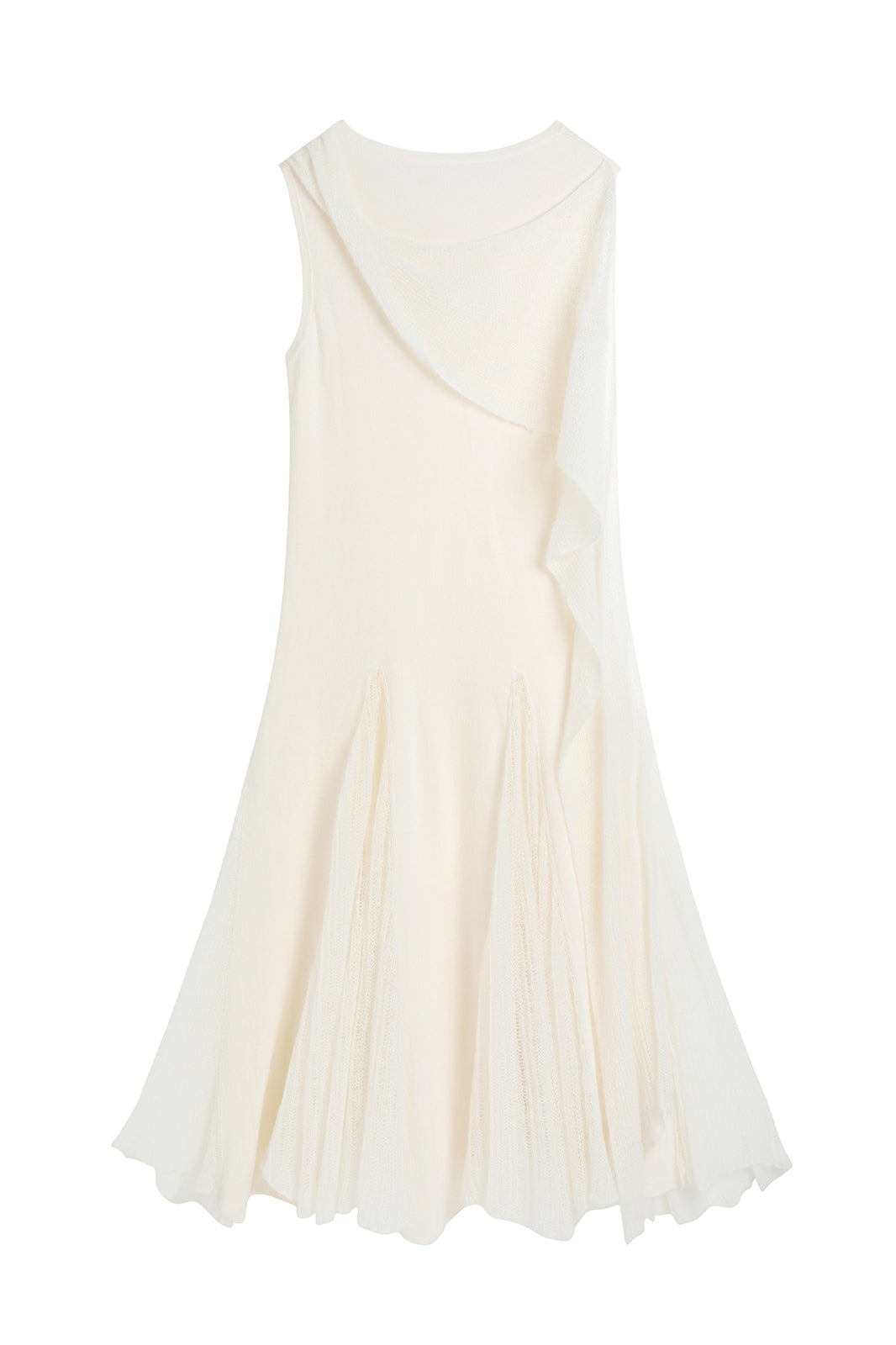 CHANGGUANG YUANZI Alpaca-Blend Drape Overlay Mesh-Panel Dress Set