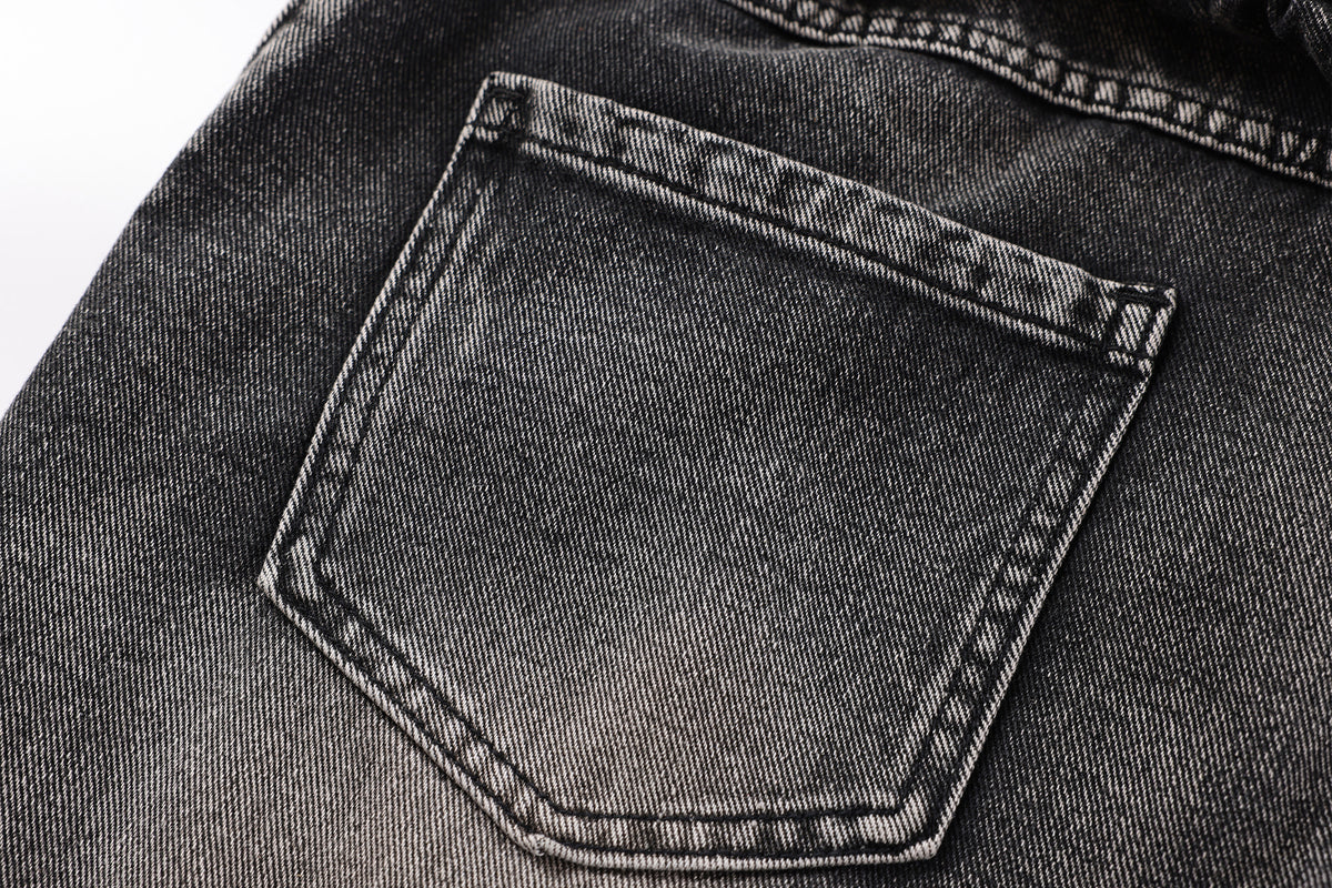 FREE CENTER Distressed Washed Curve Wide-Leg Jeans