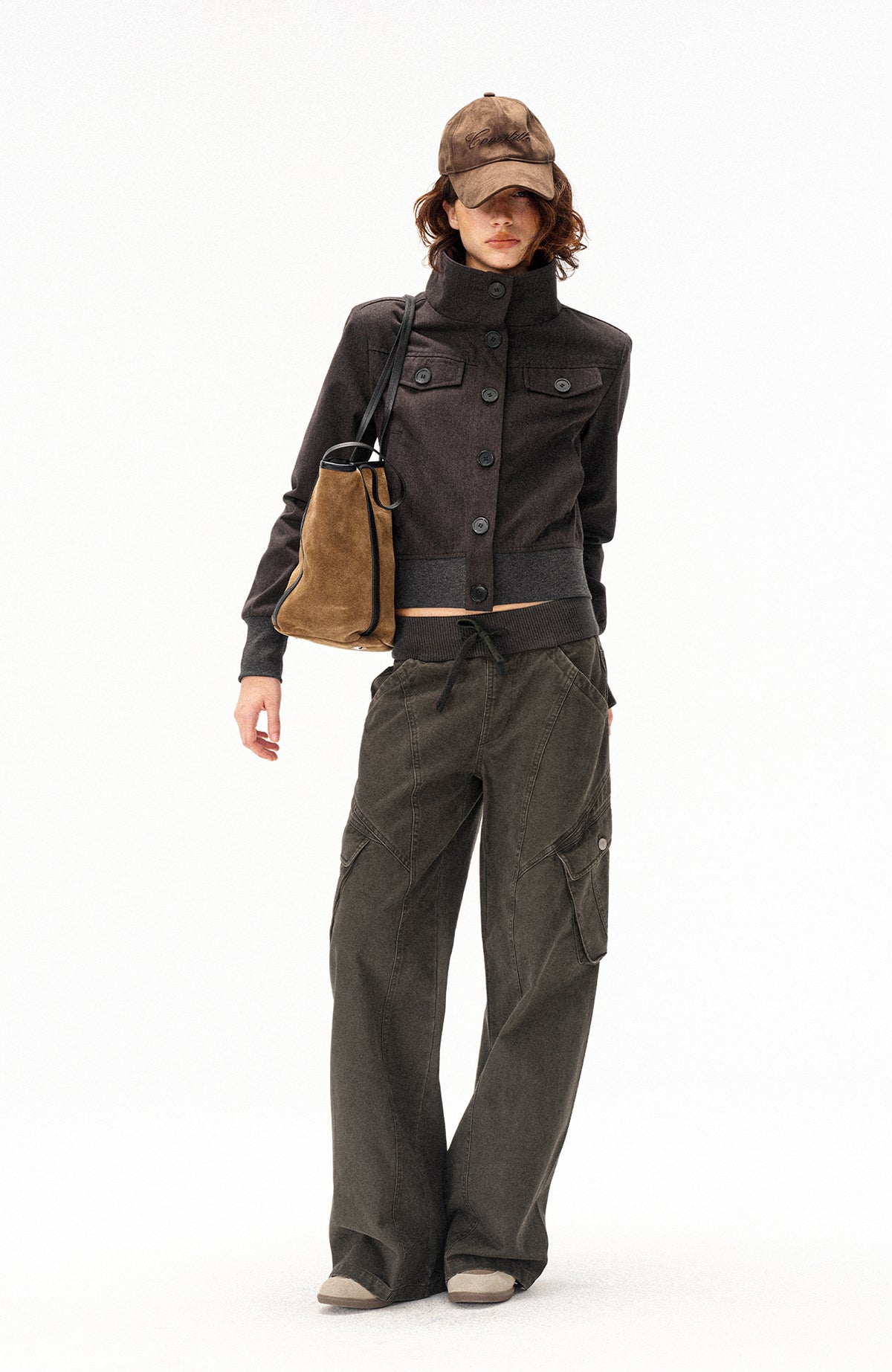 COSTUSTOOT Multi-Pocket Washed Distressed Ribbed Waist Cargo Pants