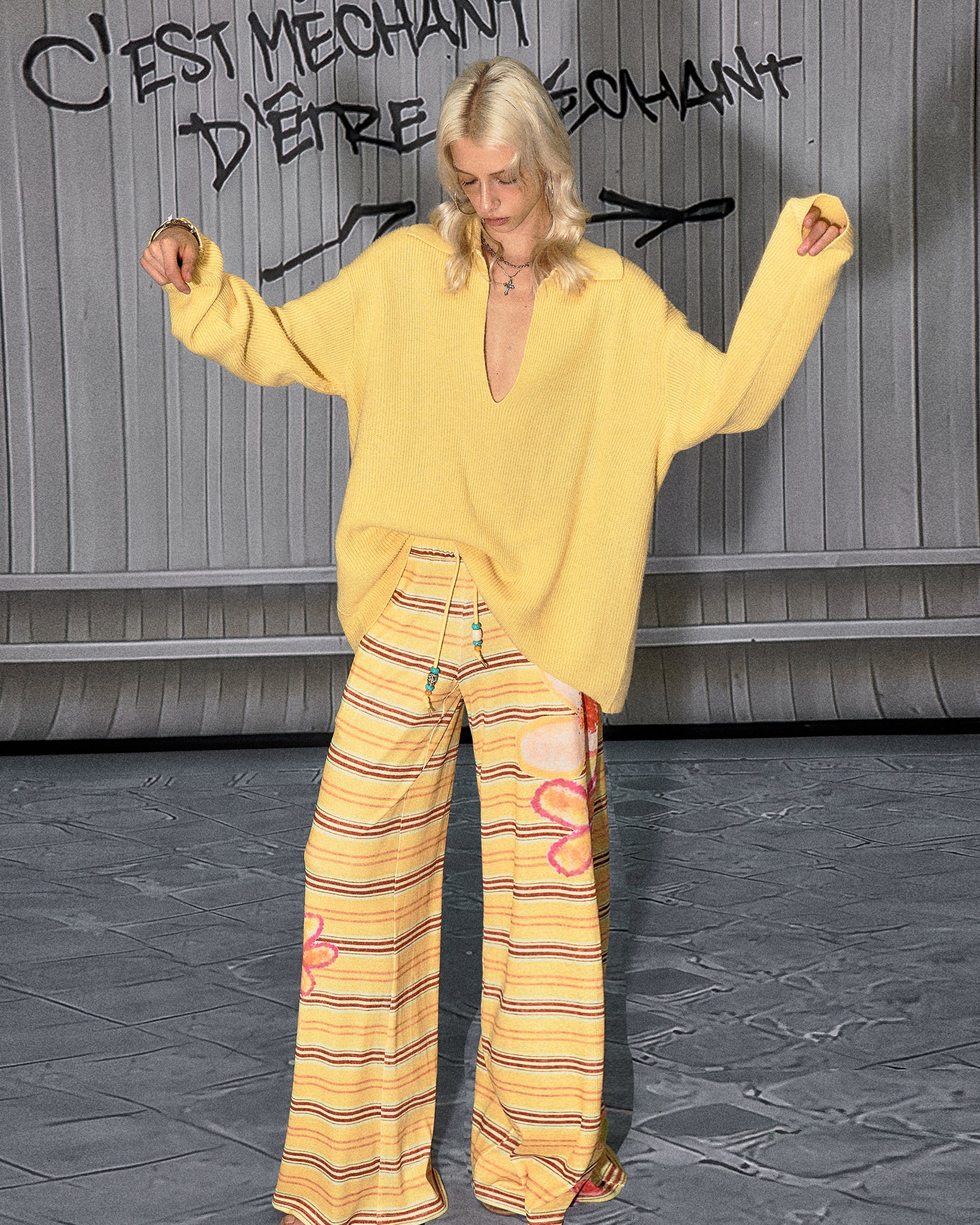 THE NEVERMORE Striped Bloom Beaded Drawstring Pants