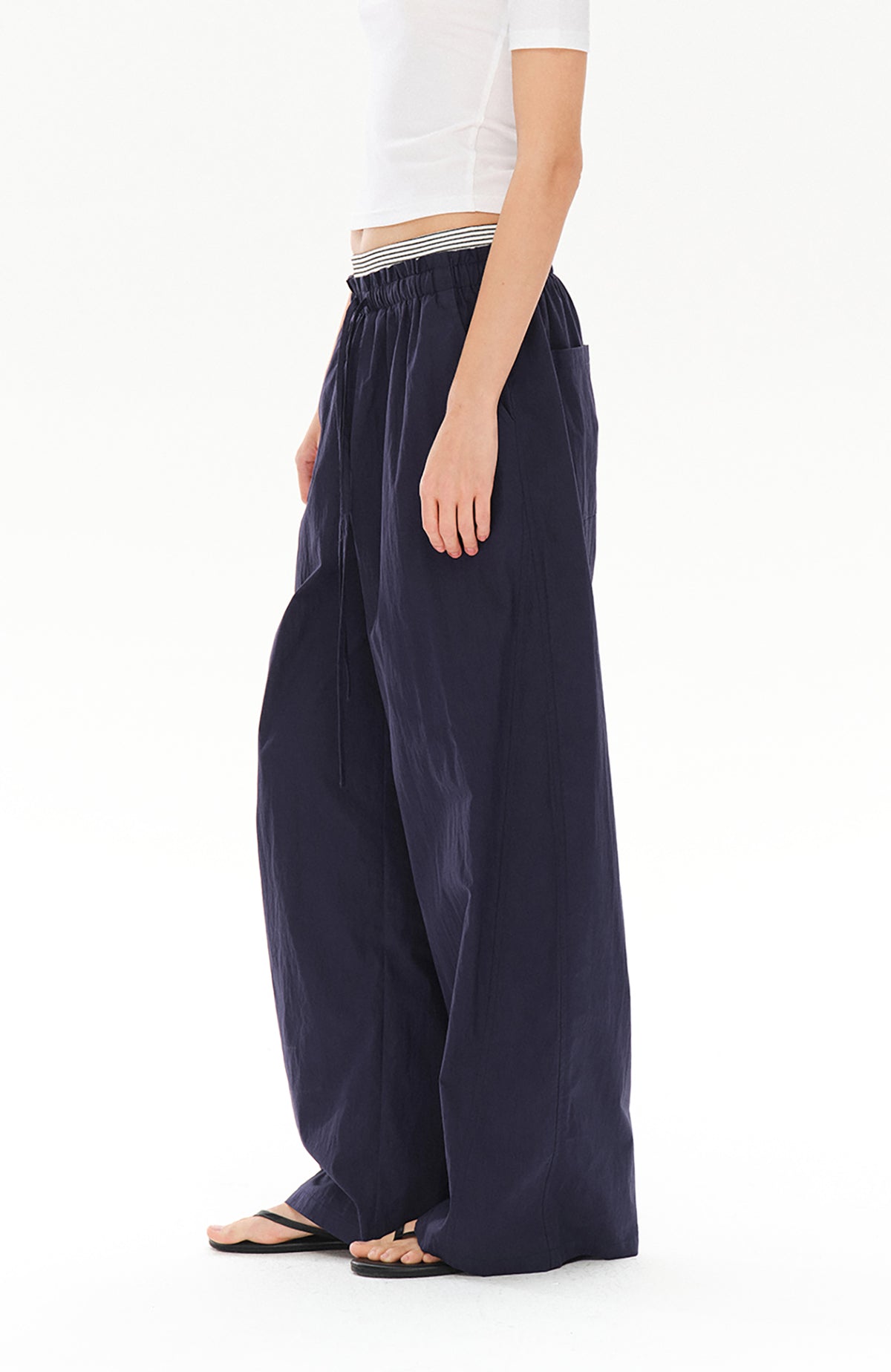 COSTUSTOOT Striped Spliced Wide-Leg Parachute Pants