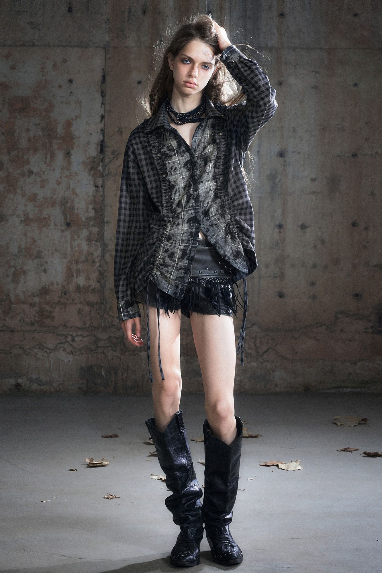 CESTNOUS Ruched Ruffle Spliced Shirt