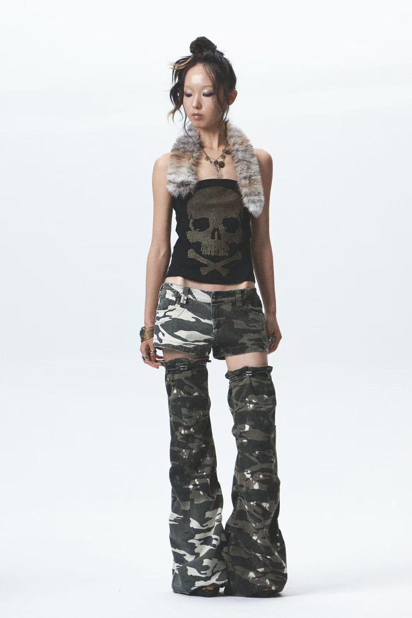 NONAME SPACE Camo Mini Shorts & Stacked Leg Warmer Set