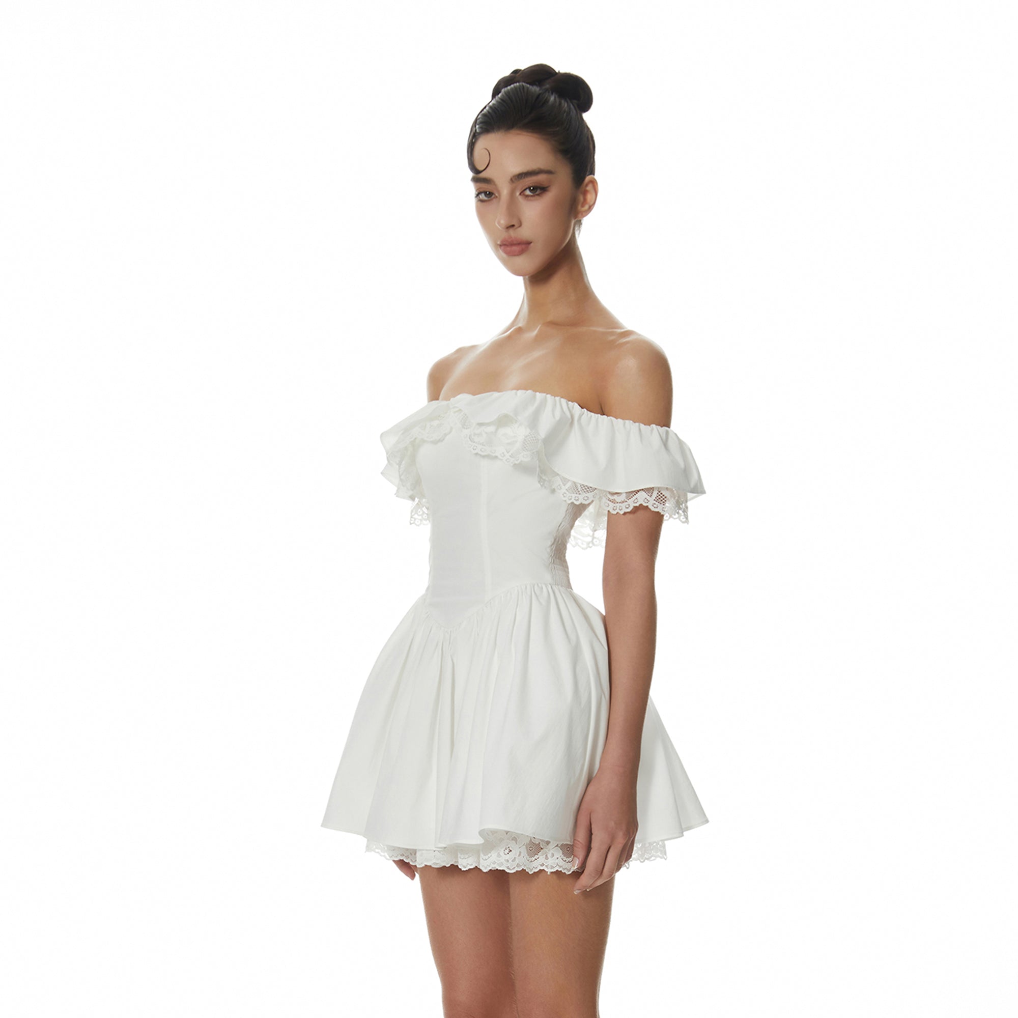 MILLIONLOTUS Lace-Trim Off-Shoulder Corset Mini Dress