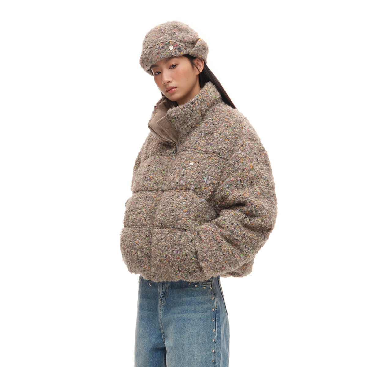 CHICCHICK Colorful Boucle Wool-Blend Down Jacket