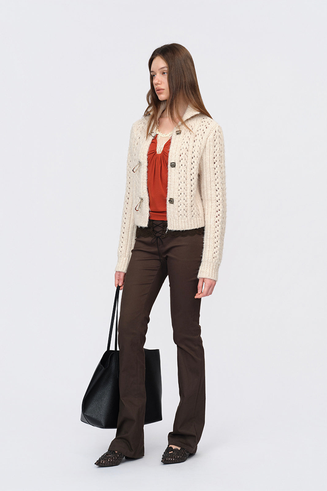 DOTYEARS Open-Knit Mock-Neck Cardigan