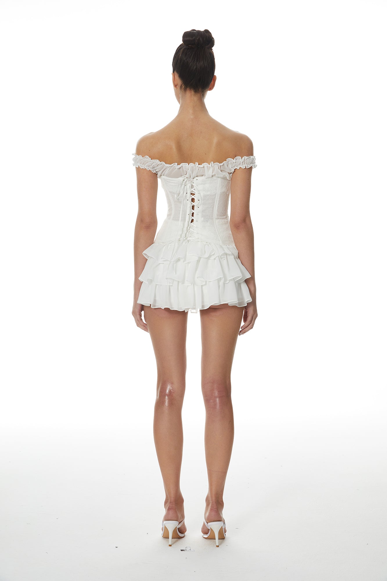 MILLIONLOTUS Ruffle Off-Shoulder Corset Top & Mini Skirt Set