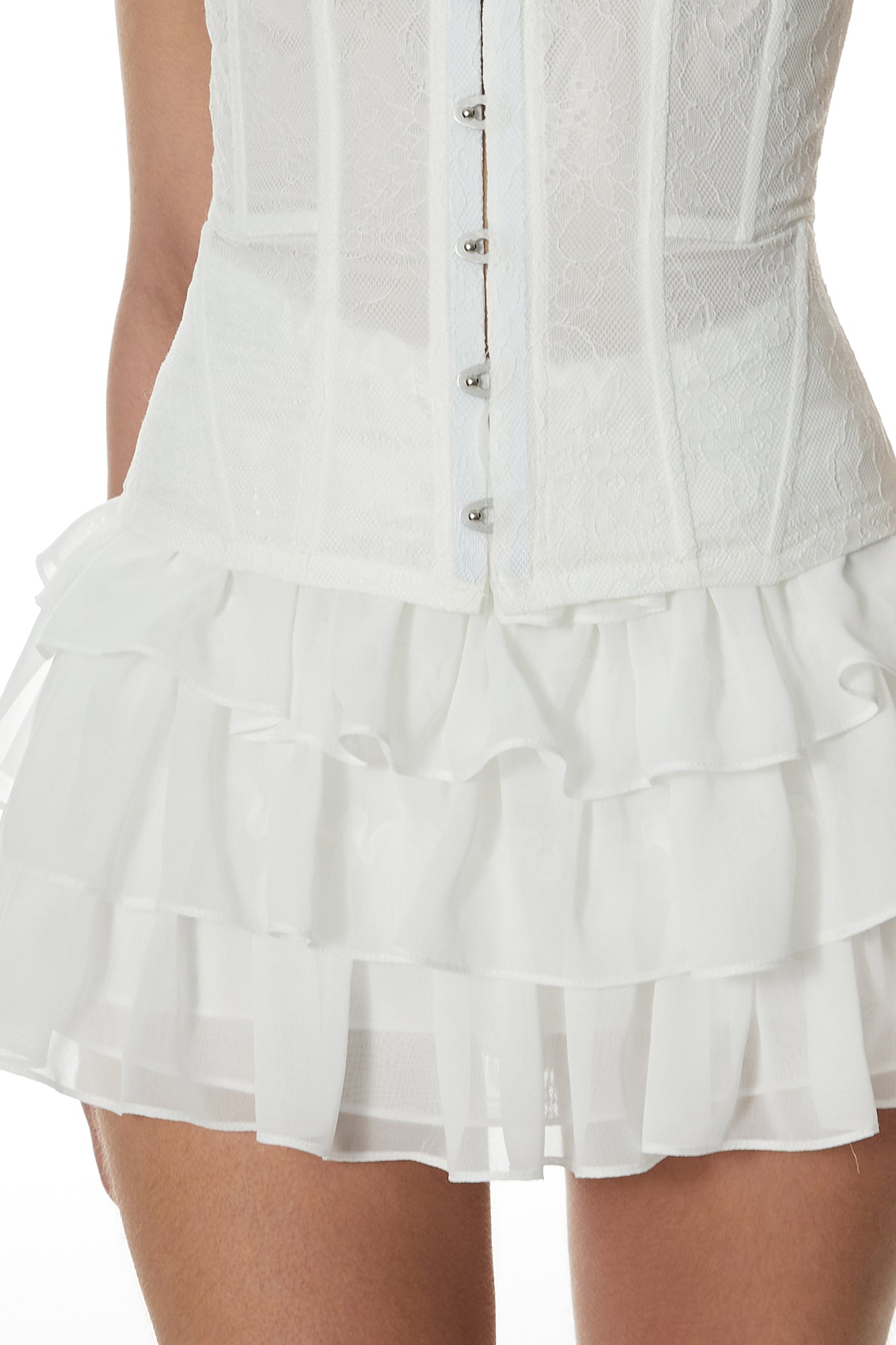 MILLIONLOTUS Ruffle Off-Shoulder Corset Top & Mini Skirt Set