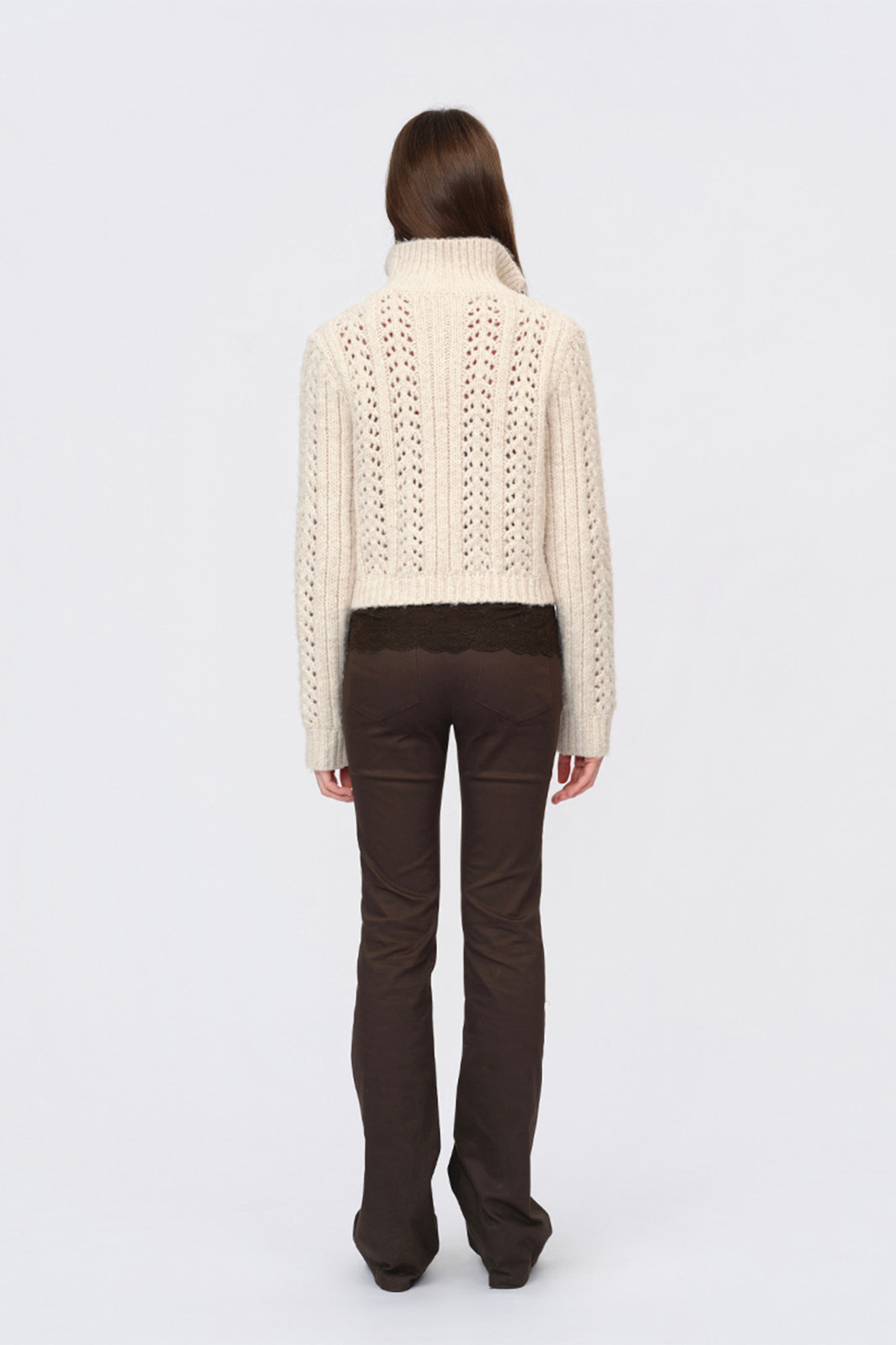DOTYEARS Open-Knit Mock-Neck Cardigan