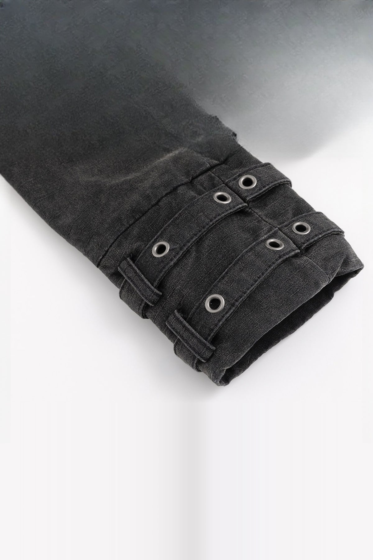 CESTNOUS Washed Lace-Trimmed Napoleon Collar Military Jacket — flat-lay detail · Washed Black