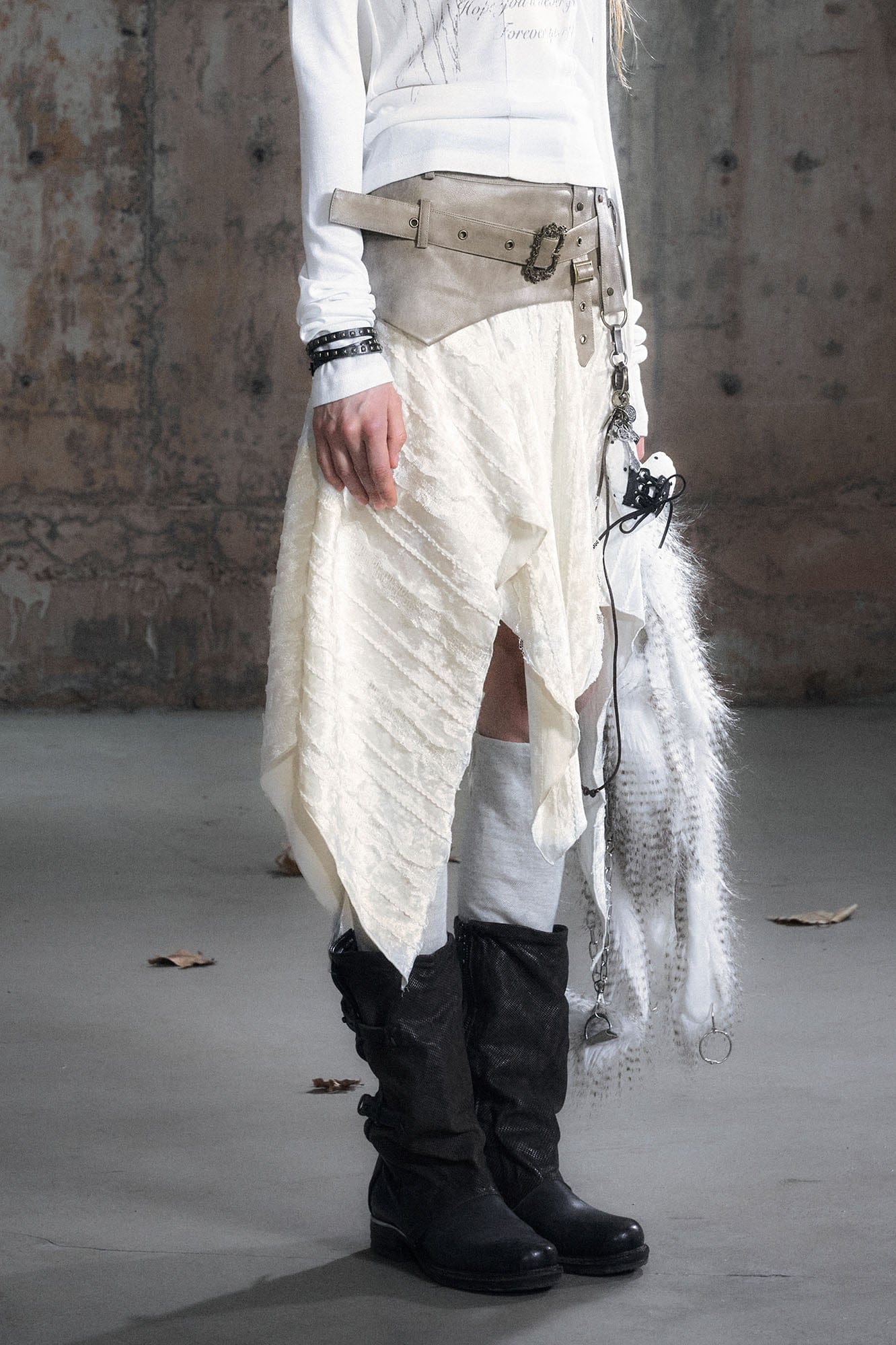 CESTNOUS Asymmetrical Belted Faux Leather Waist Skirt