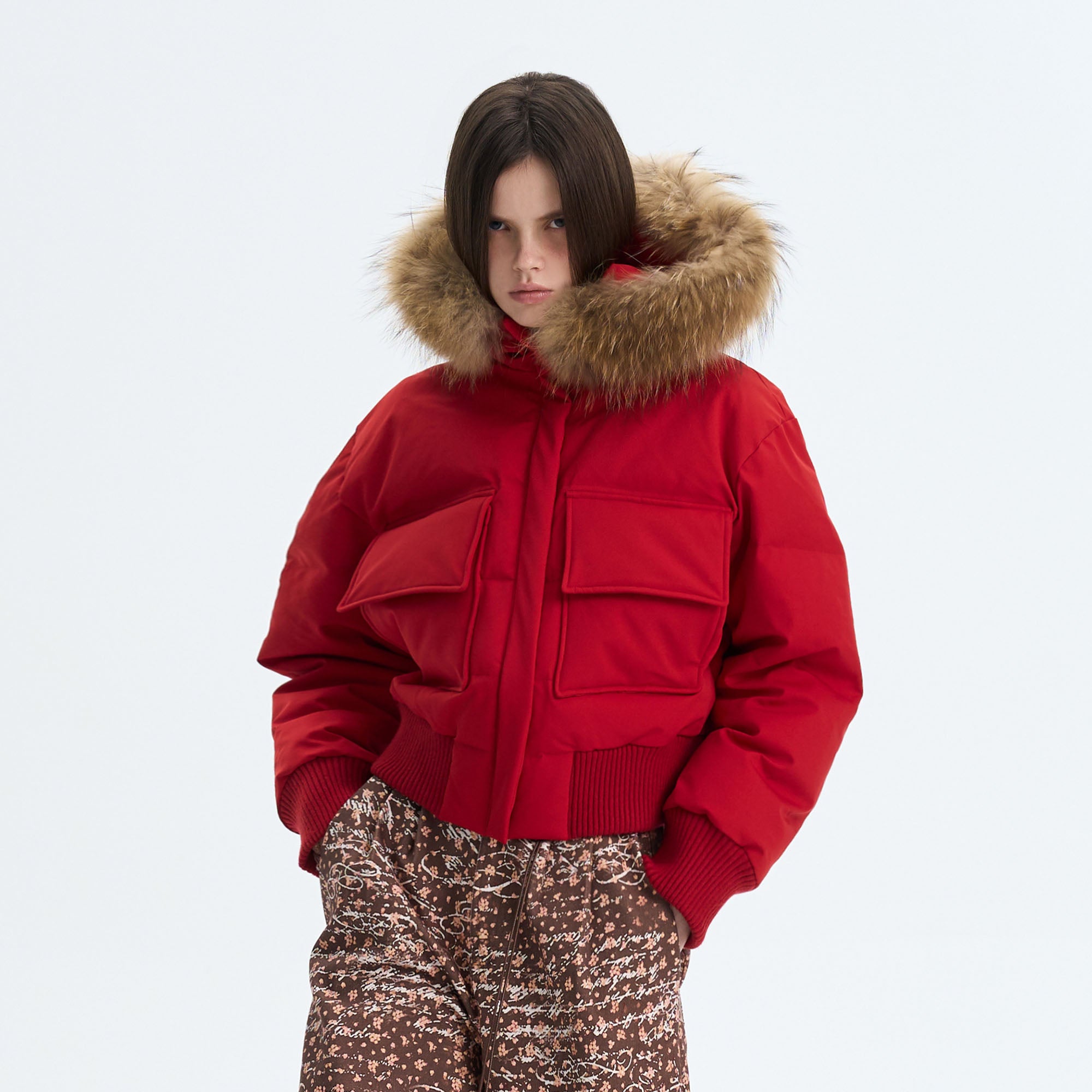 THE NEVERMORE Floral Full-Print Cropped Down Jacket