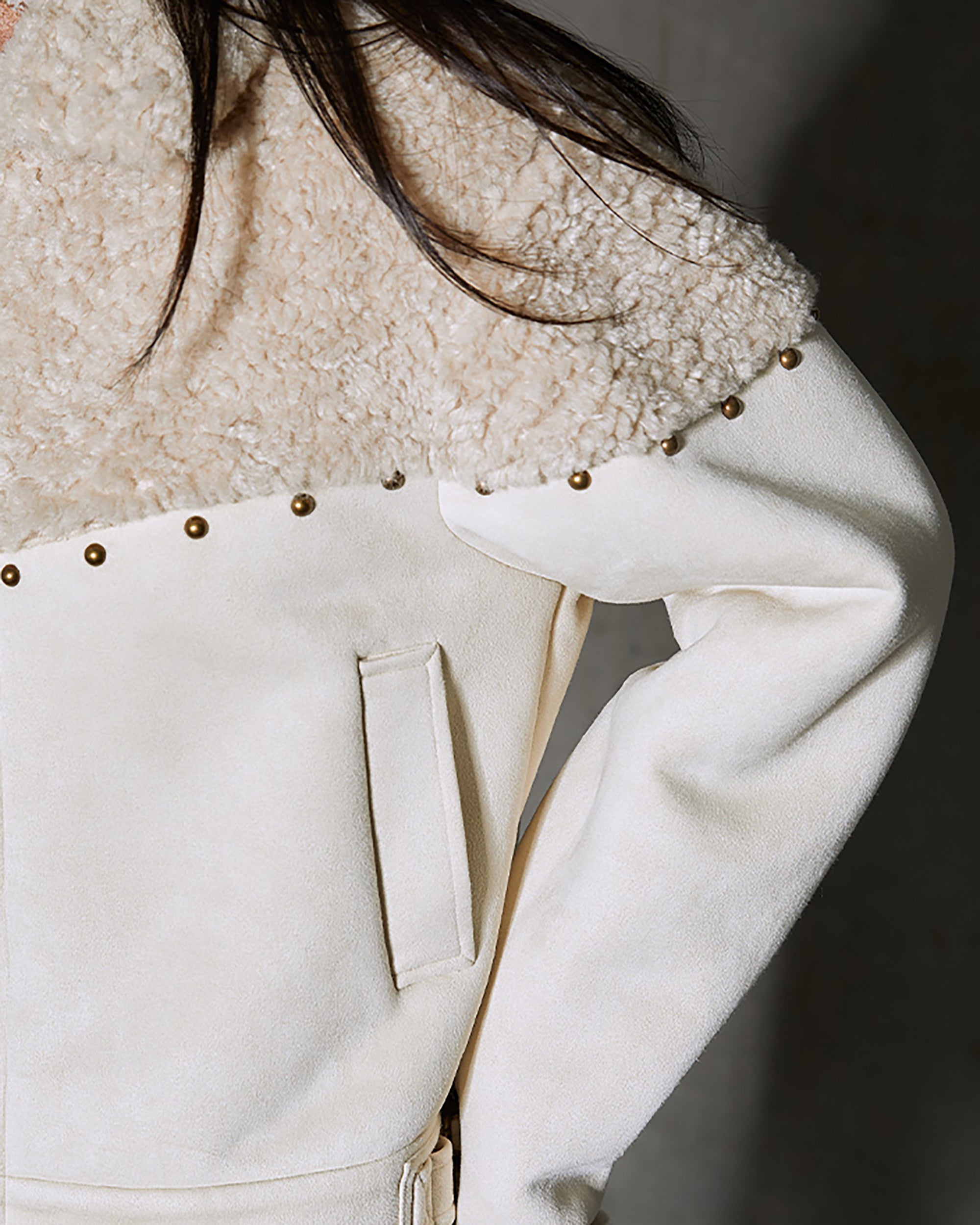 CONFUN Studded Paneled Faux Shearling Jacket