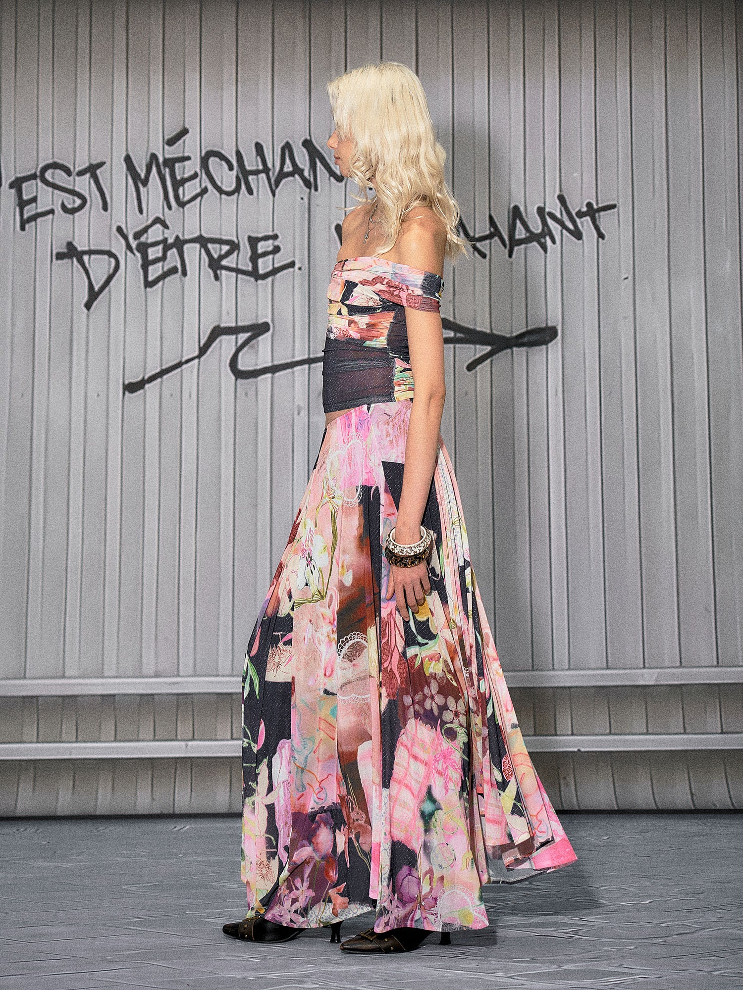 THE NEVERMORE Floral One-Shoulder Mesh Panel Two-Piece