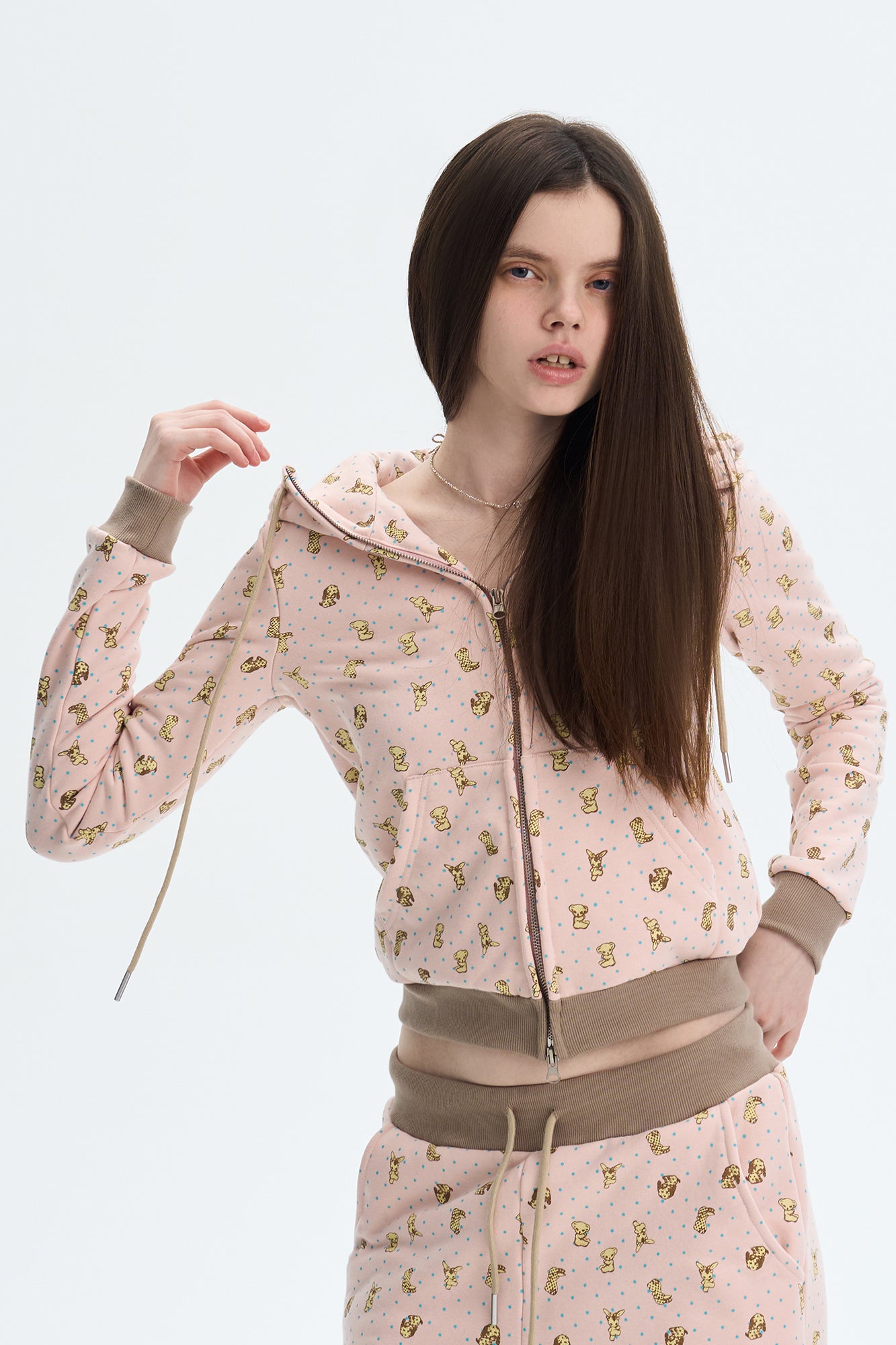 THE NEVERMORE Contrast-Waist Puppy Full-Print Zip Hoodie