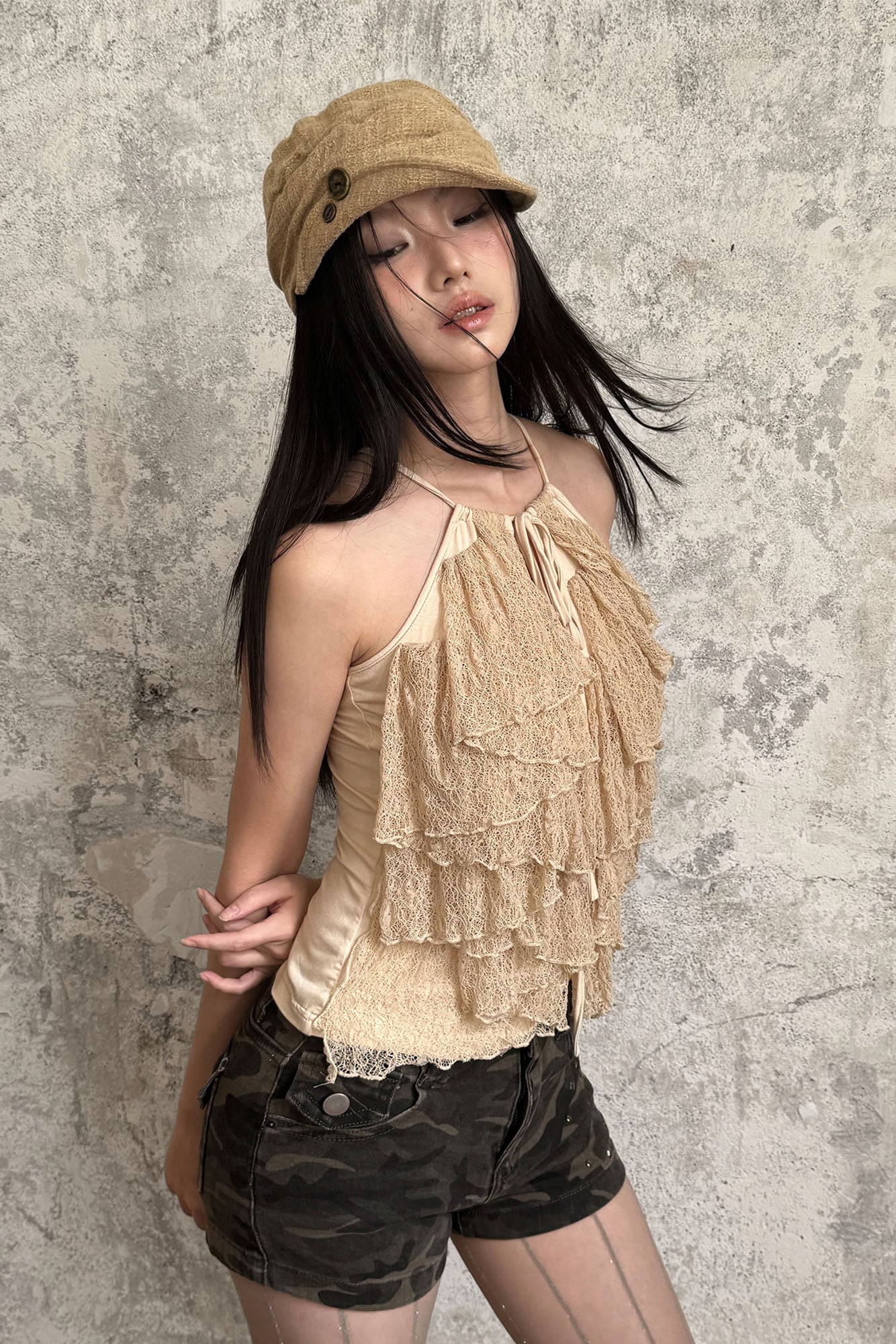 RIDK Folded-Hem Textured Newsboy Cap