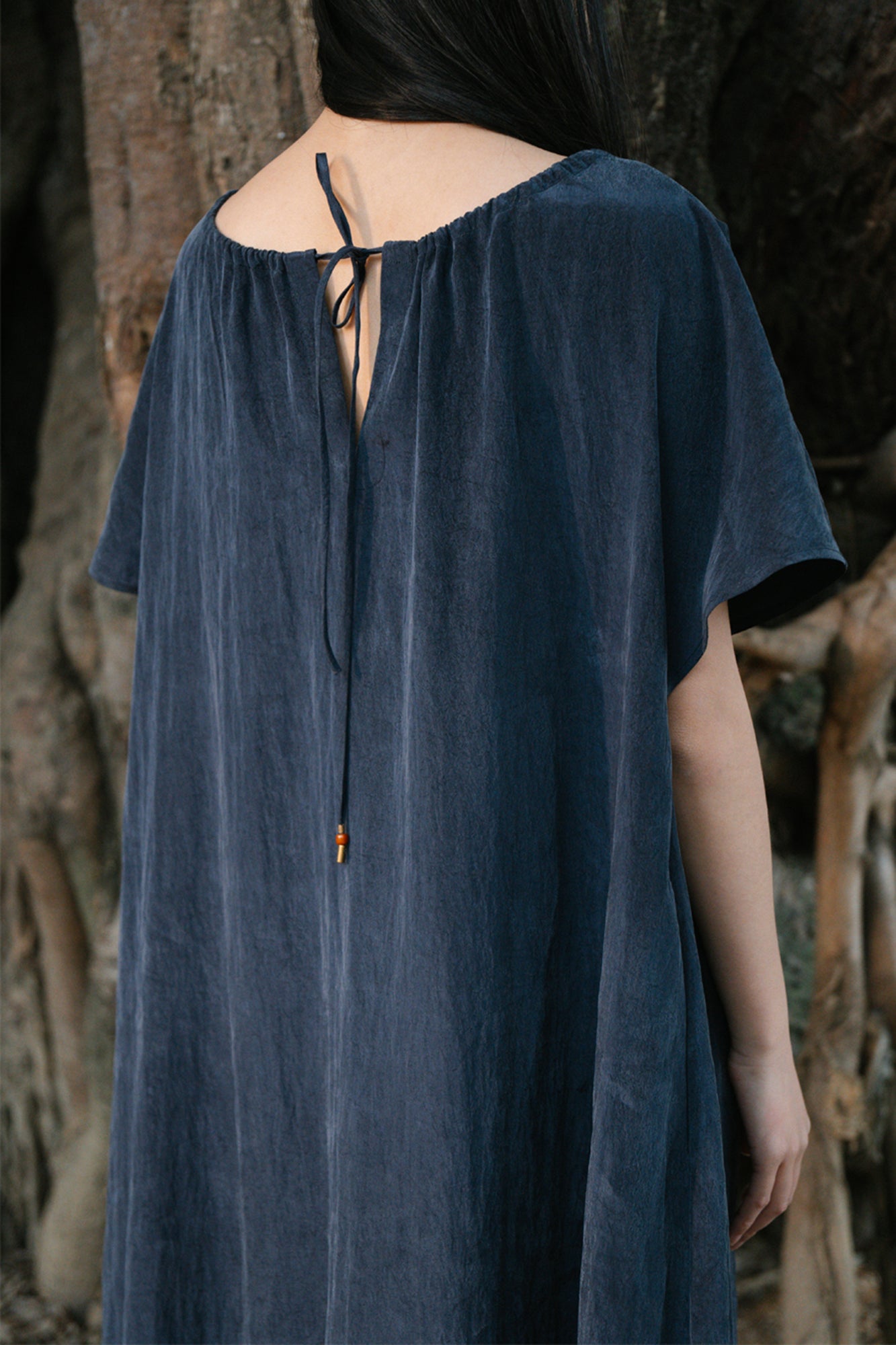 CAIRA Washed Drawstring Neck Maxi Dress