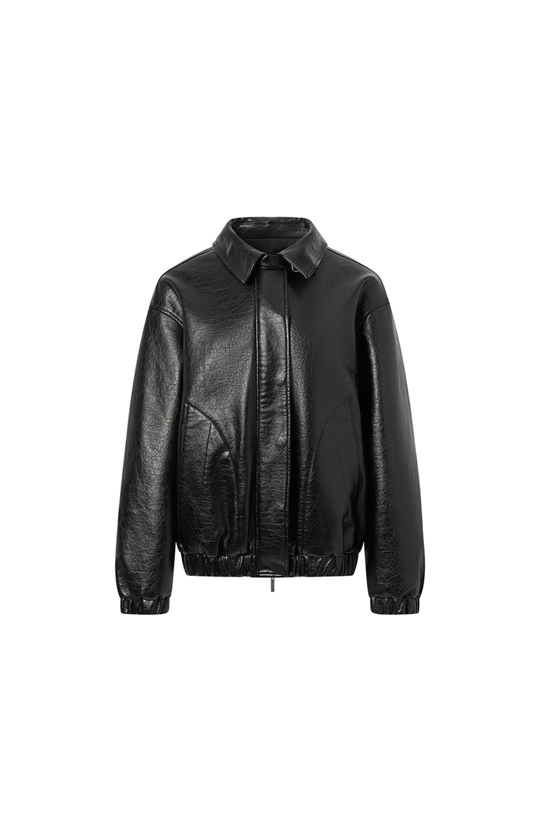 CHICCHICK Detachable Wool Collar Faux Leather Jacket