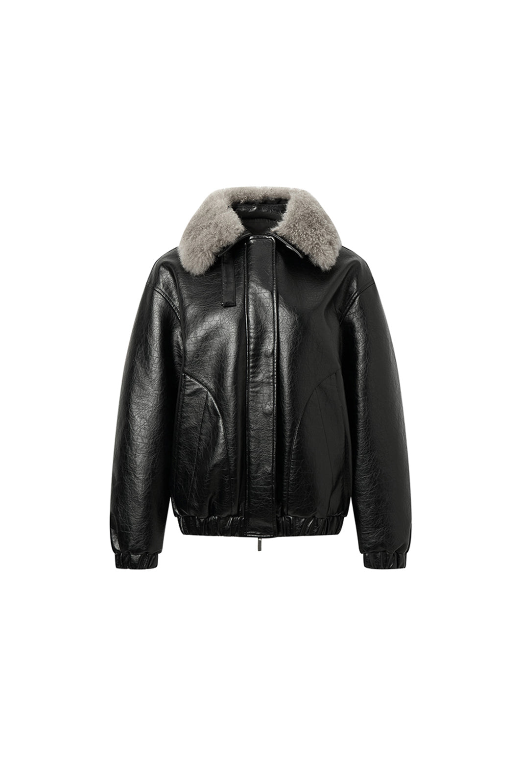 CHICCHICK Detachable Wool Collar Faux Leather Jacket