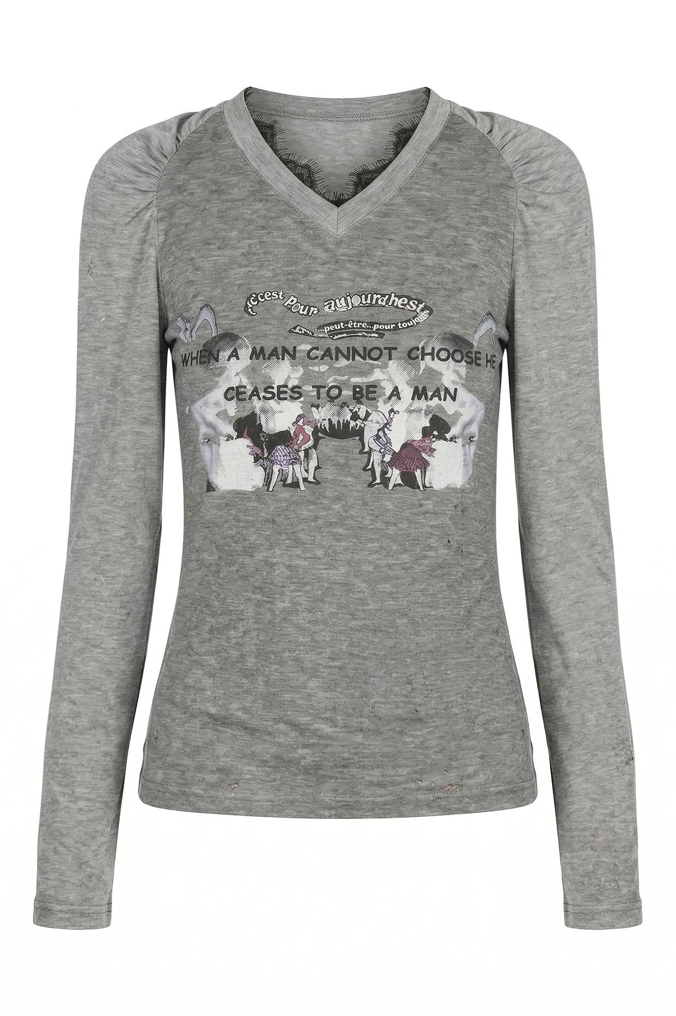 EMOHA Lace Back Graphic Long-Sleeve Tee