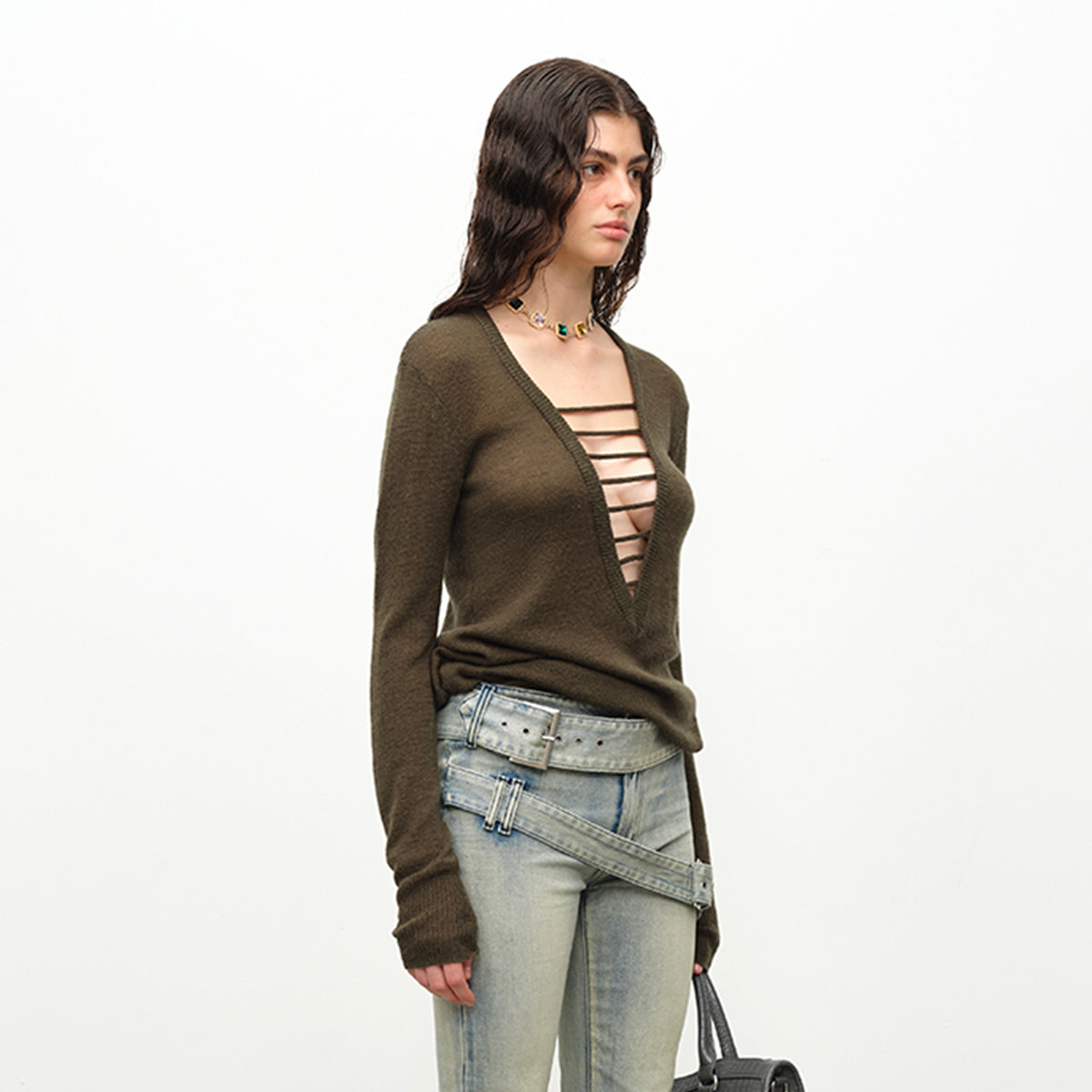 DOTYEARS Wool-Blend Deep V-Neck Sweater