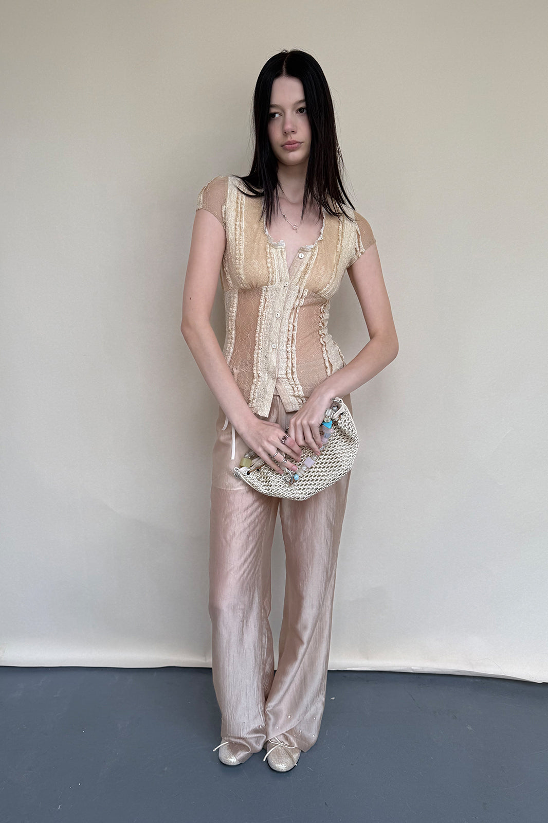 DOTYEARS Side-Tie Sheer Wide-Leg Pants